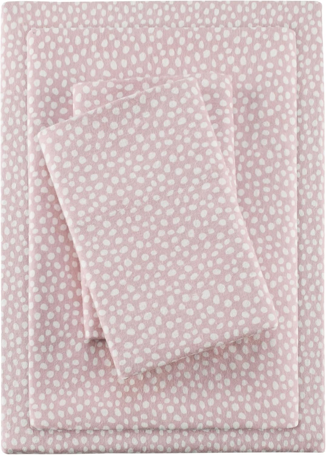 Sleep Philosophy True North Cozy Flannel Warm 100% Cotton Sheet - Novelty Print Animals Stars Cute Ultra Soft Cold Weather Bedding Set, Full, Blush Dots 4 Piece