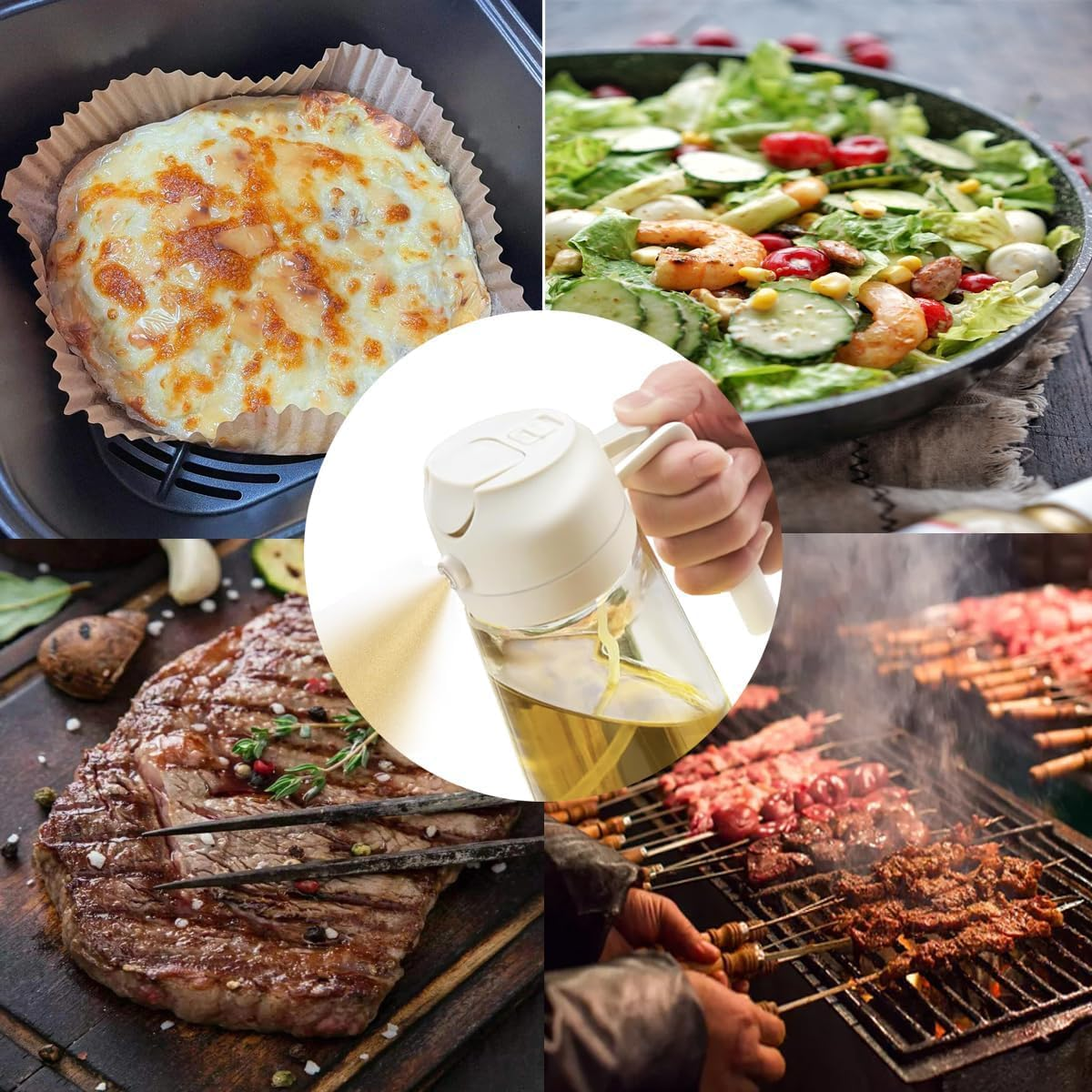 Mumoo Bear 16Oz/470Ml Olive Oil Dispenser - 2 in 1 Olive Oil Spray Bottle for Cooking, Kitchen Tools, Air Fryer, Salad, and BBQ - White image number 6