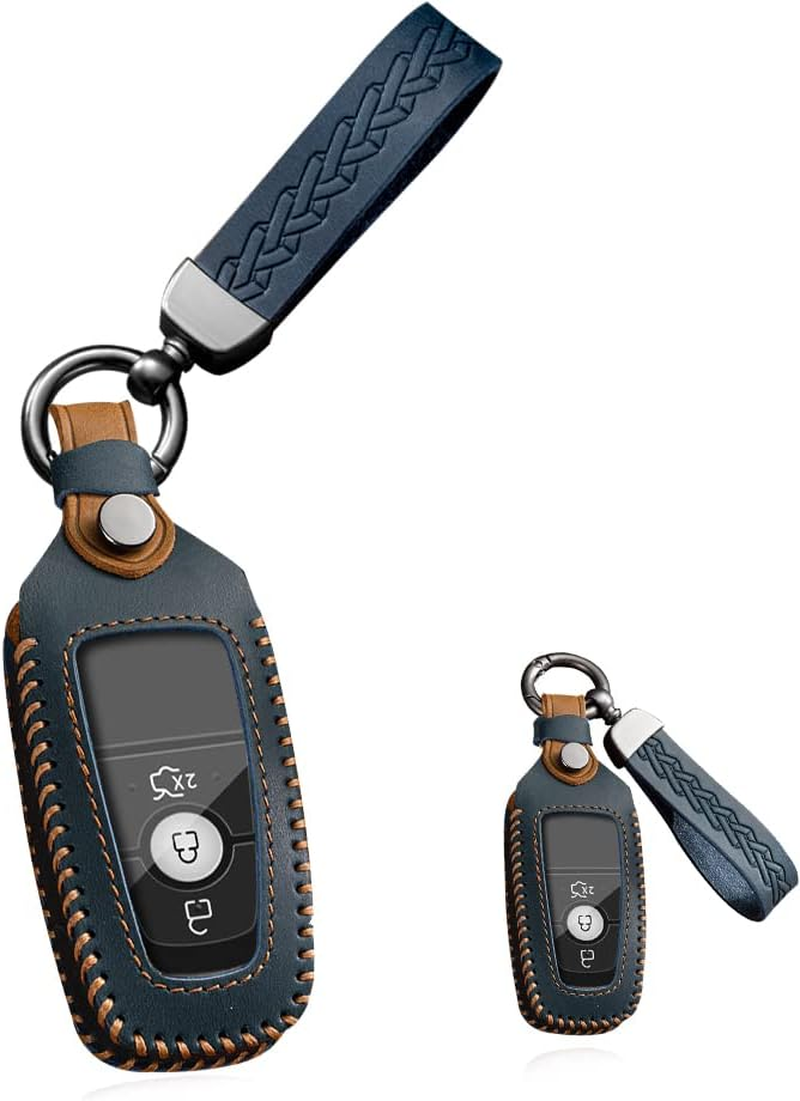HIBEYO Leather Key Fob Cover for Ford F150 Explorer Mustang Fusion Edge Escape Mondeo Raptor F-250 F-350 F-450 F-550 Car Key