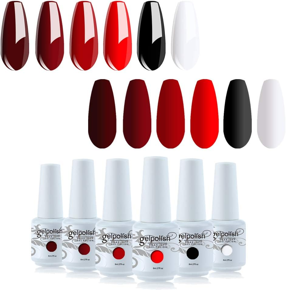 Vishine Gel Nail Polish Set - Red White Black Classic Series 6 Colors Gel Polish Set Kit LED Soak off Gel Polish 0.27 OZ 8ML image number 6
