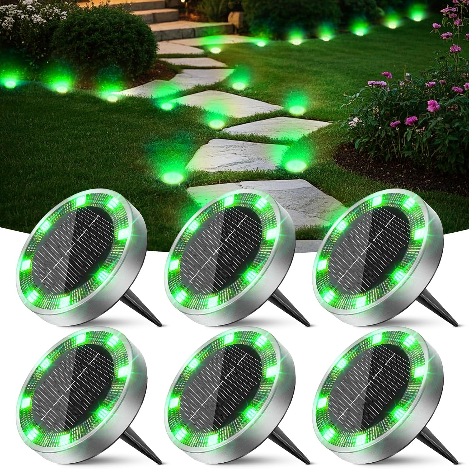 Peasur Pack of 24 Solar Floor Lights Outdoor, 8 LED Solar Lights for Outdoor Garden Weatherproof Solar Lights Garden Lighting for Ground Path Lawn Walkway Warm White