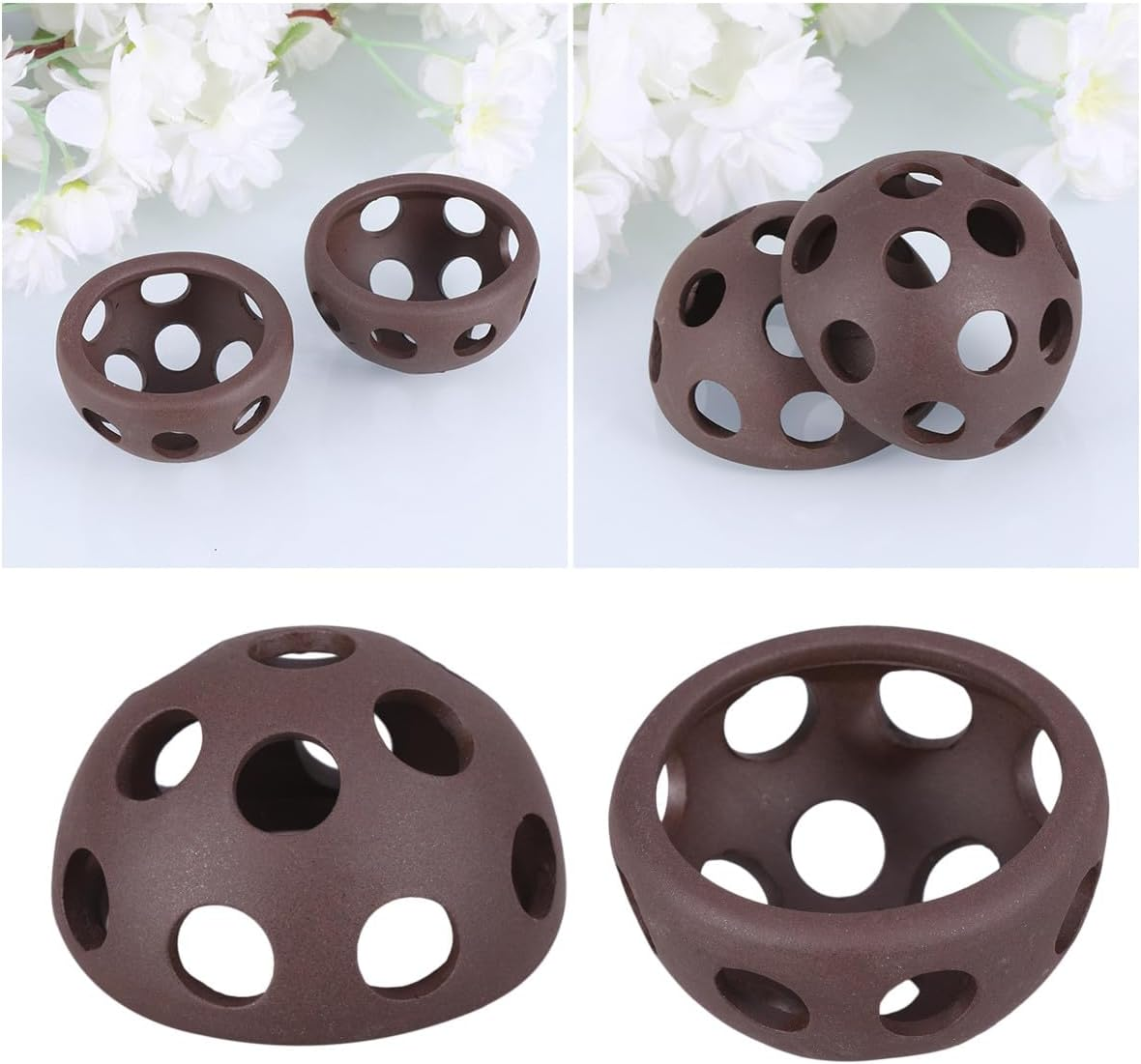 EXAOMBLE 2 Pcs Porous Ceramic Shrimp Breeding Nest Set Small Hemisphere Shrimp House for Aquarium Fish Tank Underwater Suitable for Aquatic Pets image number 3