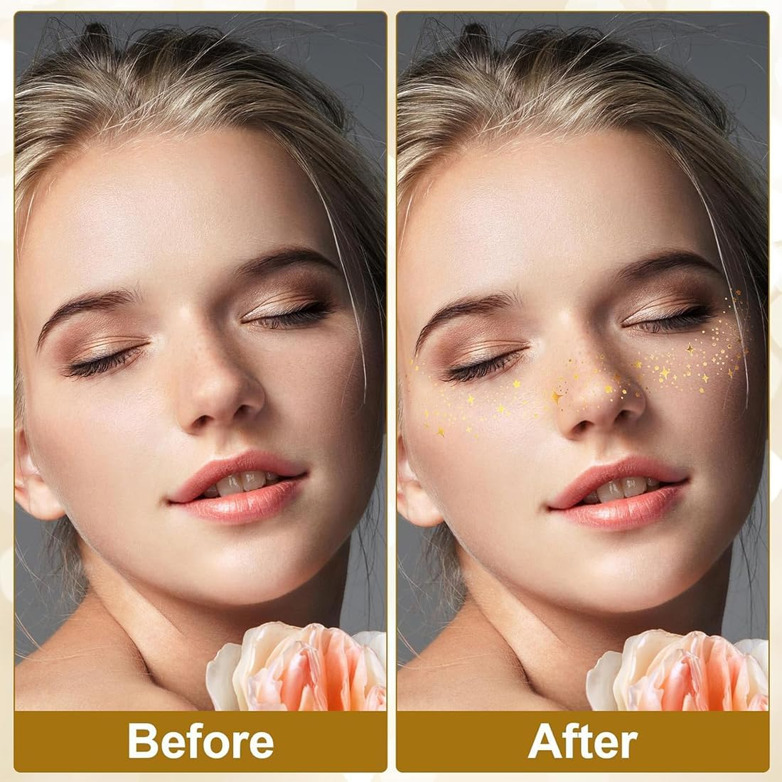 6 Pcs Gold Glitter Tattoos, Glitter Face Makeup Patches, Glitter Face Glitter Festival for Women, for Party/Carnival/Festival/Christmas image number 1