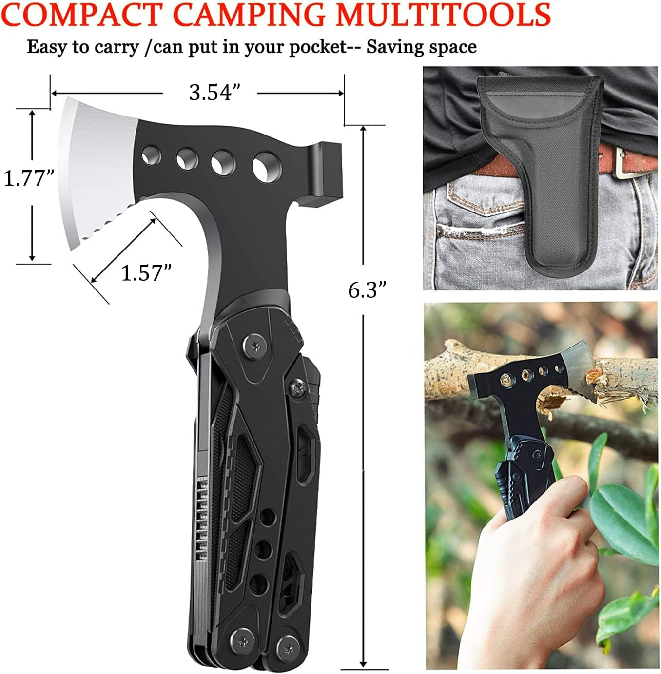 Gifts for Men Dad Husband, Camping Multitool, All in One Survival Tools with Knife Hammer Saw Screwdrivers Pliers Bottle Opener Durable Sheath, Christmas Birthday Fathers Day for Him Boyfriend image number 2