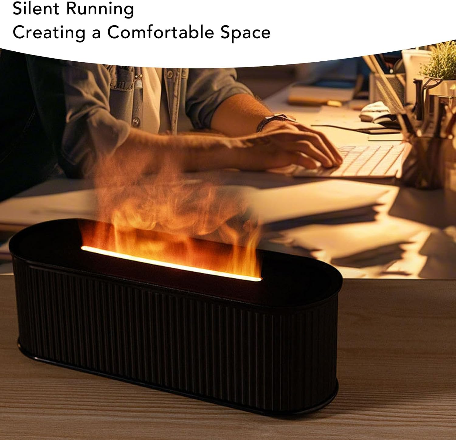 Colorful Flame Diffuser,7 Colors Flame Air Diffuser Humidifier,Fire Essential Oil Diffuser with Timer & Auto-Off for Home, Room,Office (Black) image number 1