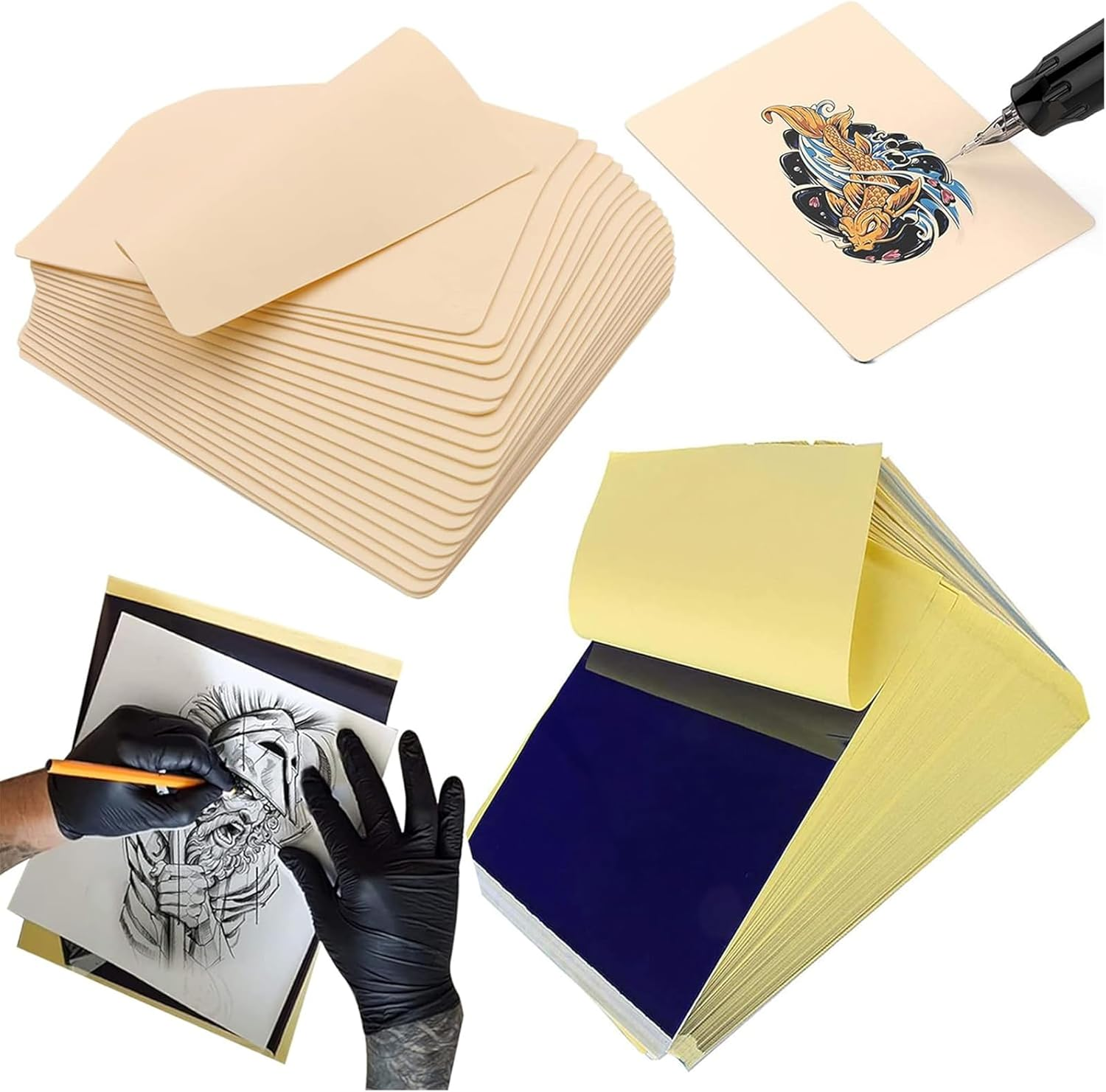 45Pcs Tattoo Skin Practice with Transfer Paper, 15Pcs 1Mm Thick Tattoo Fake Skin and 30Pcs Stencil Transfer Paper Kit for Beginners Experienced Artists Tattoo Supplies image number 1