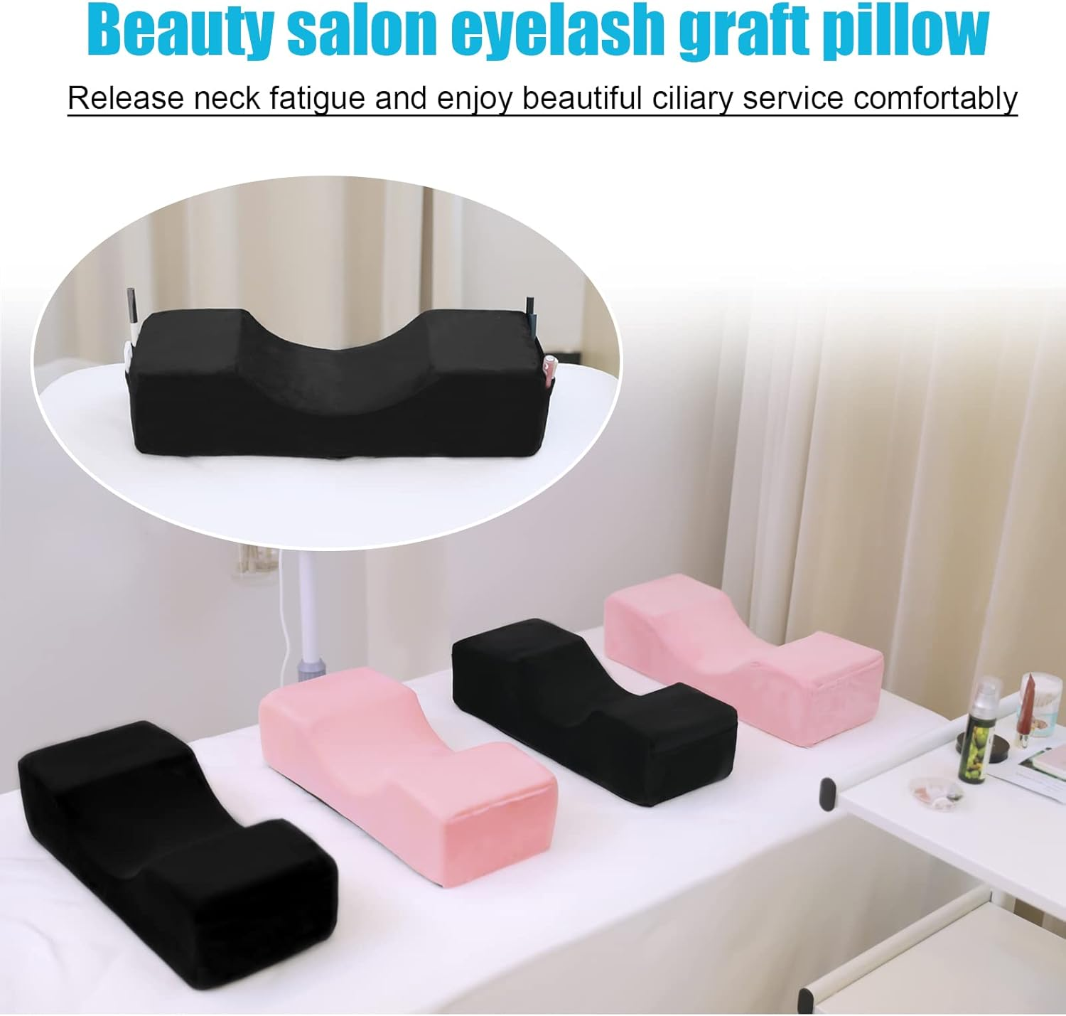 Lash Pillow for Lash Extensions,Memory Foam Neck Pillow Eyelash Extension Ergonomic Back Sleeping Contour Pillow,Travel Pillow (Black) image number 3