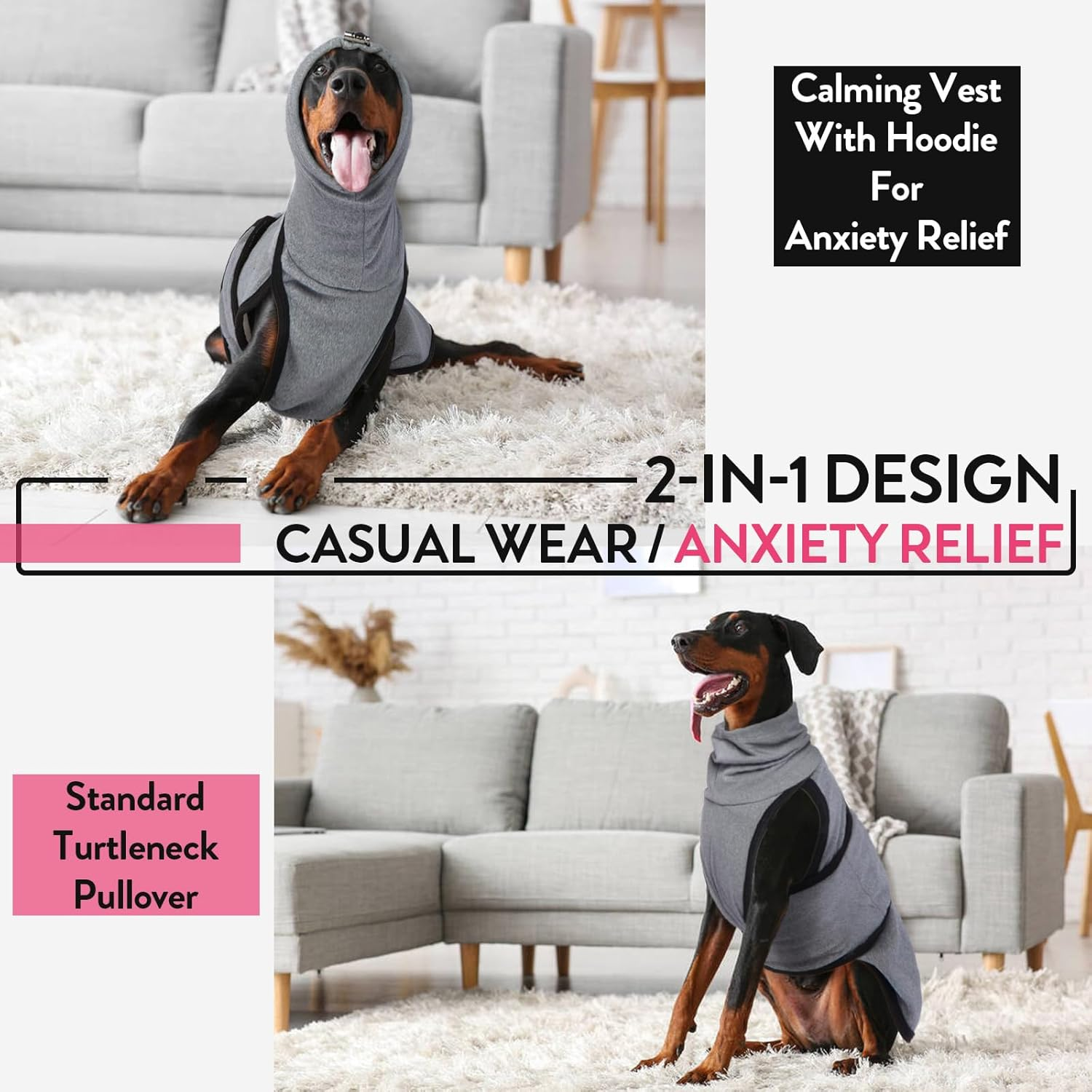 Iecoii Dog Anxiety Jacket Calming Shirt, Calming Vest with Dog Ear Muffs, Noise Protection Winter Pet Coat, Thundershirt for Dogs, Lightweight Stretchy Turtleneck Dogs T-Shirts image number 2