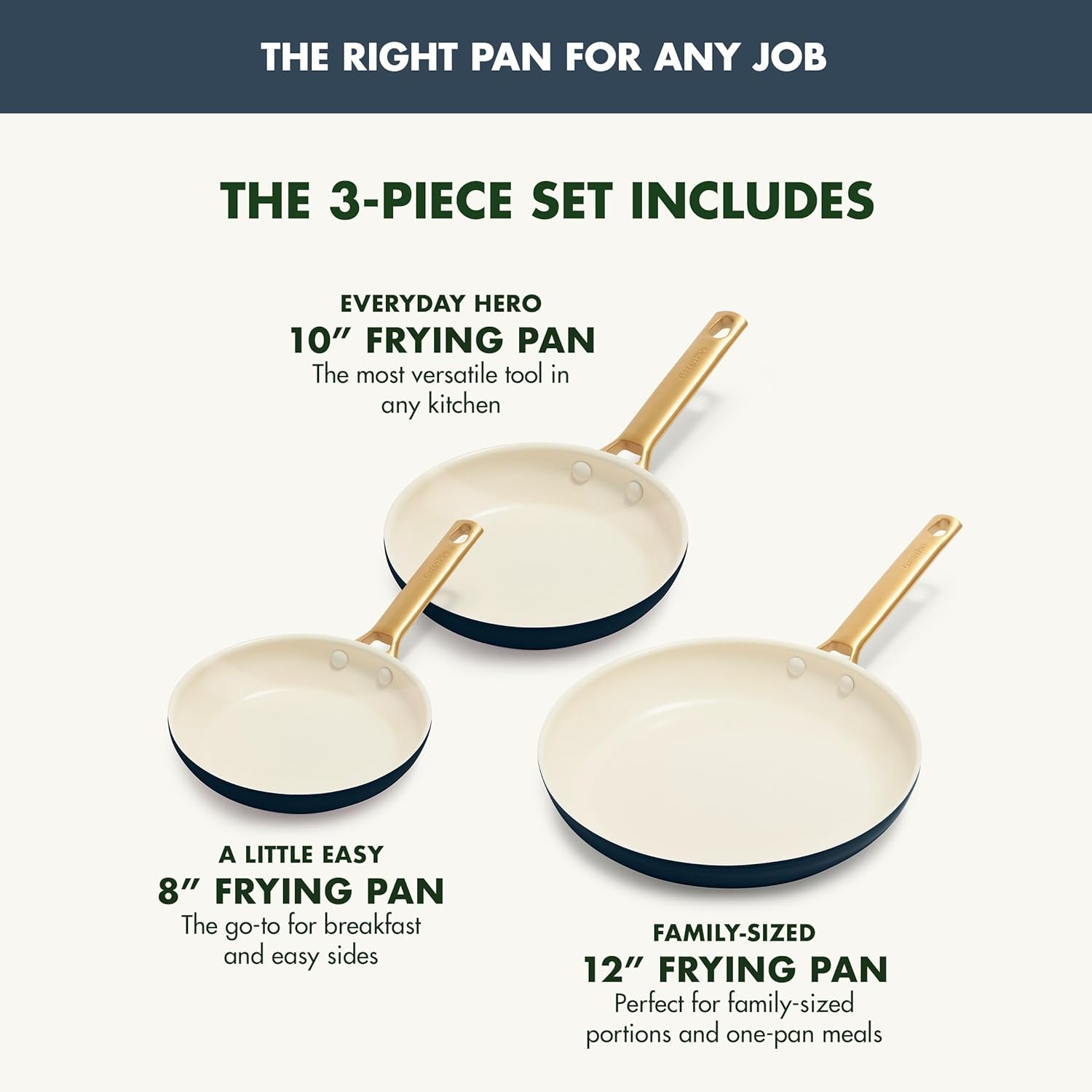Greenpan Reserve Hard Anodized Healthy Ceramic Nonstick 8" 10" and 12" 3 Piece Frying Pan Skillet Set, Gold Handle, Induction, Pfas-Free, Dishwasher Safe, Oven Safe, Twilight Blue image number 2