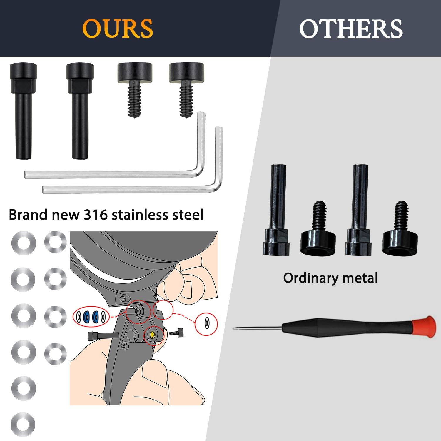 SOULWIT Metal Swivel Pins Replacement Parts Kit for Bose Quietcomfort 35/QC35/QC35 Ii/Qc45/Quietcomfort SE (QC Se)/New Quiet Comfort Wireless Headphones, Hinge Screws Accessories and Gasket (Black) image number 3