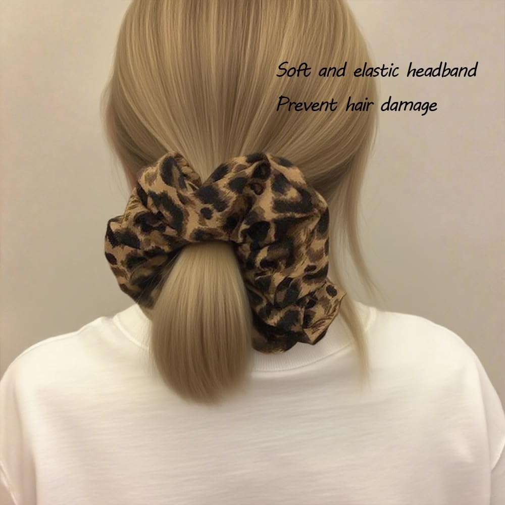 MSLSOZ 4 Pieces Leopard Print Hair Scrunchies Elastic Rope Straight Ponytail Hair Ties Vintage Hair Ties Suitable for Women (4 Colors) image number 4