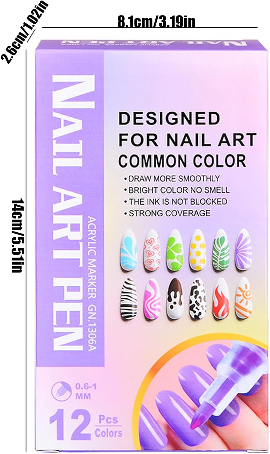 Cileznw Nail Pen - 12 Colors Quick Dry Acrylic Paint with Tips | Nail Decoration Pen | for Kids Christmas Stocking Stuffers Beginners Teens Women Nail Night Girls image number 1