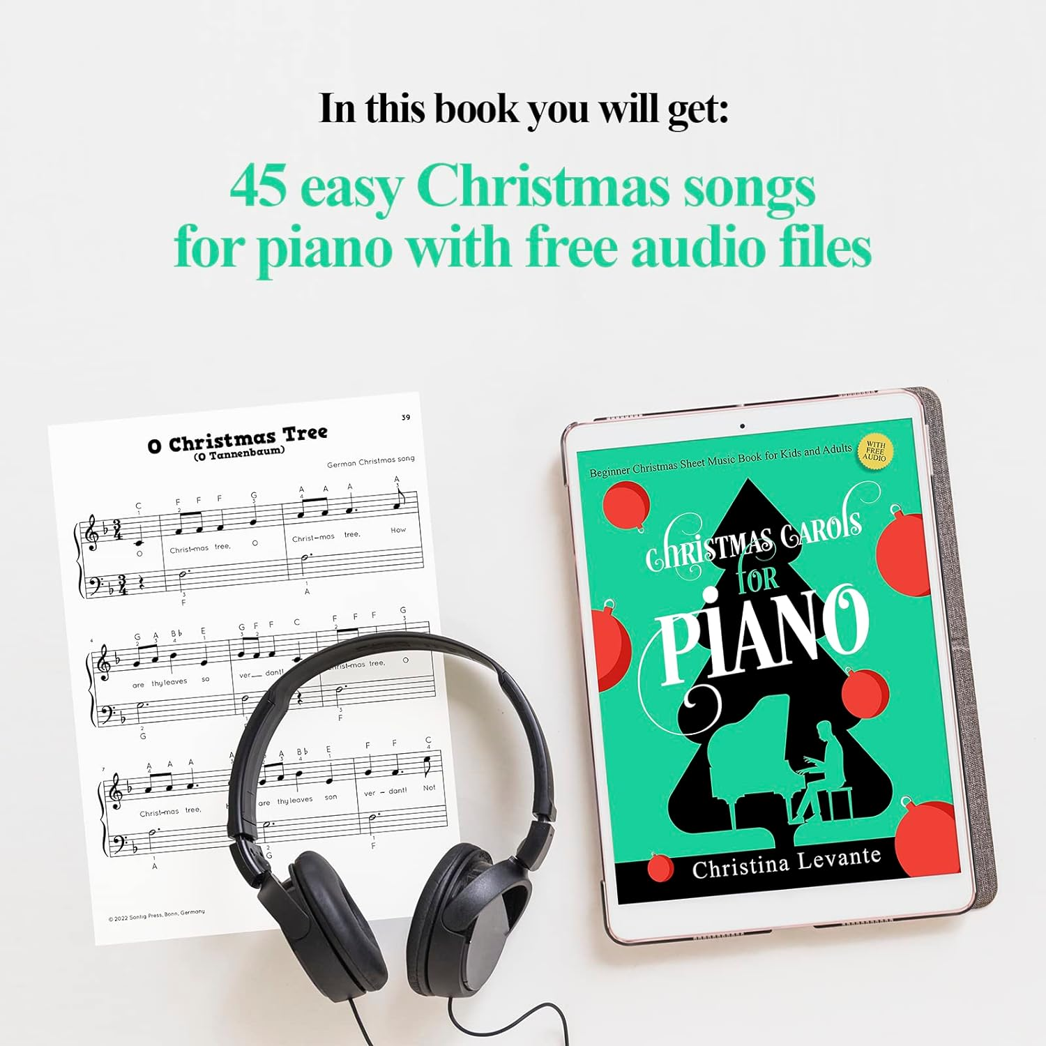 Christmas Carols for Piano. Beginner Christmas Sheet Music Book for Kids and Adults (+Free Audio)