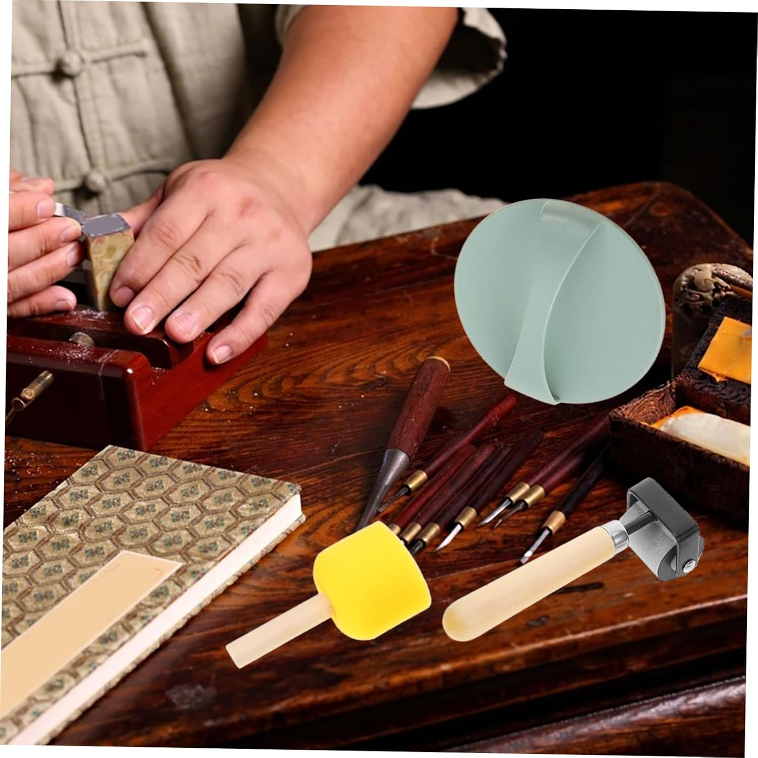 Hohopeti Engraving Tool Kit Barren Printmaking Kit Tool Set Carving Roller for Woodworking Printing Pad image number 6