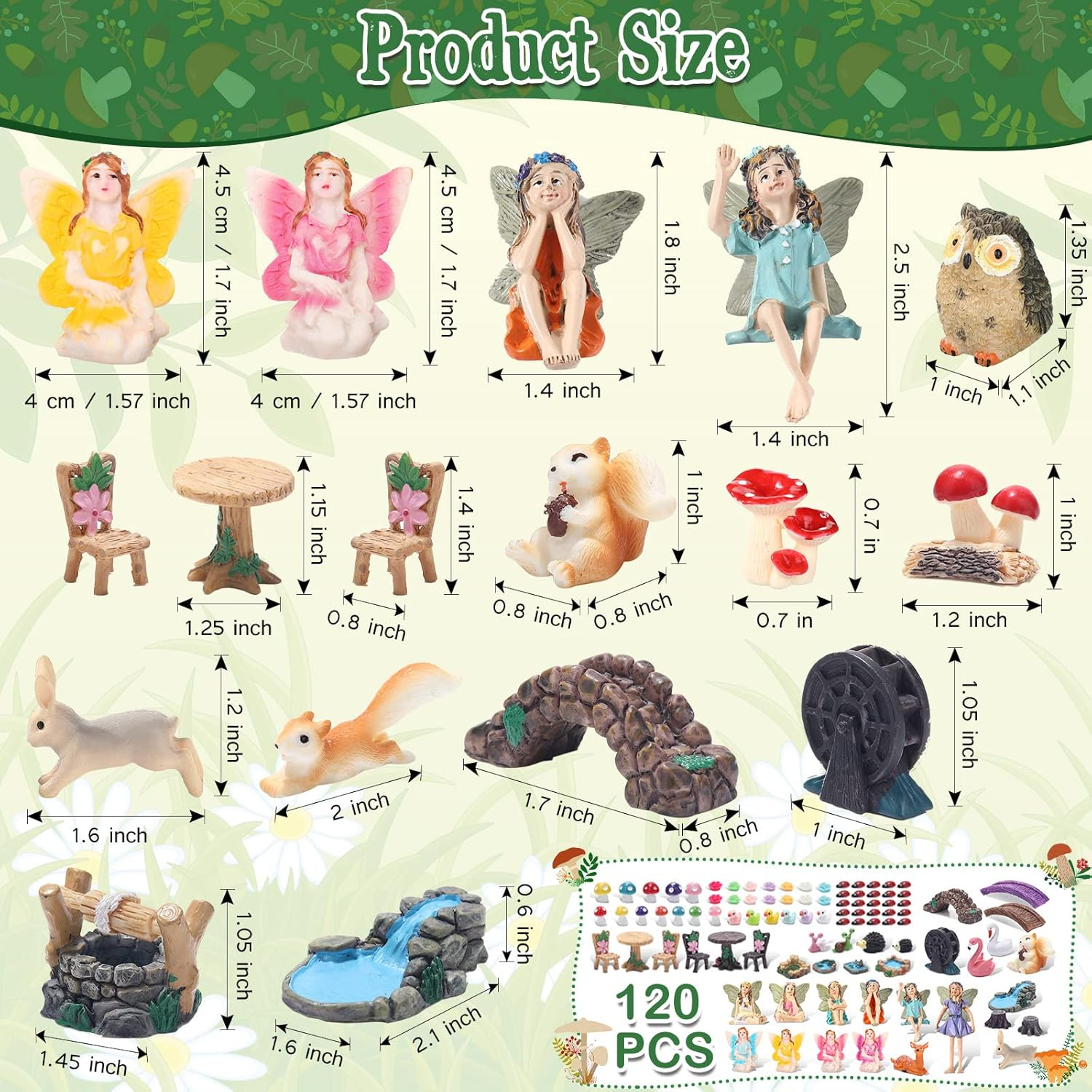 120 Pieces Garden Kit Accessories Garden Animals Miniatures Fairies Miniature Figurines Micro Landscape Ornaments DIY Kit for Outdoor Yard Lawn image number 5