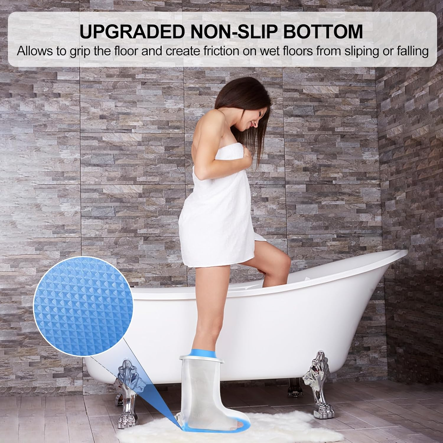 YUNCHI Waterproof Foot Cover for Shower Adult, Foot Cast Covers with Non-Slip Padding Bottom, Watertight Ankle Foot Cast Protector for Surgery Bandage Dressing Wound, Reusable image number 5