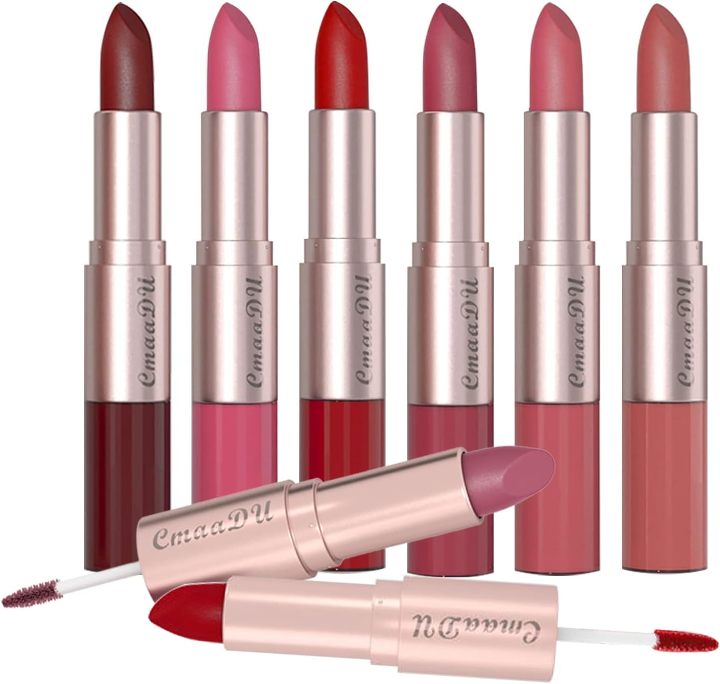 Enmart 3 Pcs 2-In-1 Lipstick Lip Gloss Set, Lipstick Female Durable Moisturizing Lip Gloss, Waterproof Long Lasting Non-Stick Velvet Lips Tint Nude Lip Sticks Woman Makeup Cosmetics for Women