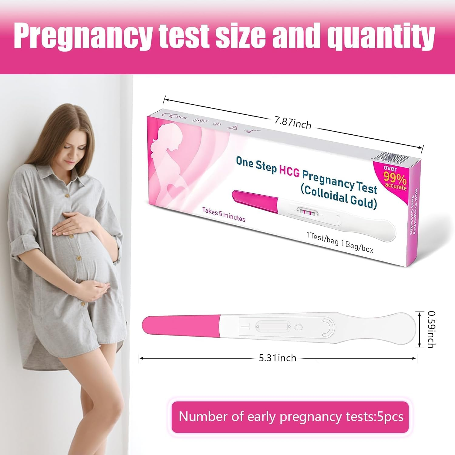 Pregnancy Tests Stick, 5 Pack Early Detection HCG Tests, Midstream Pregnancy Test, Easy to Use, Accurate Sensitive, Rapid Result (5 Pack ） image number 3
