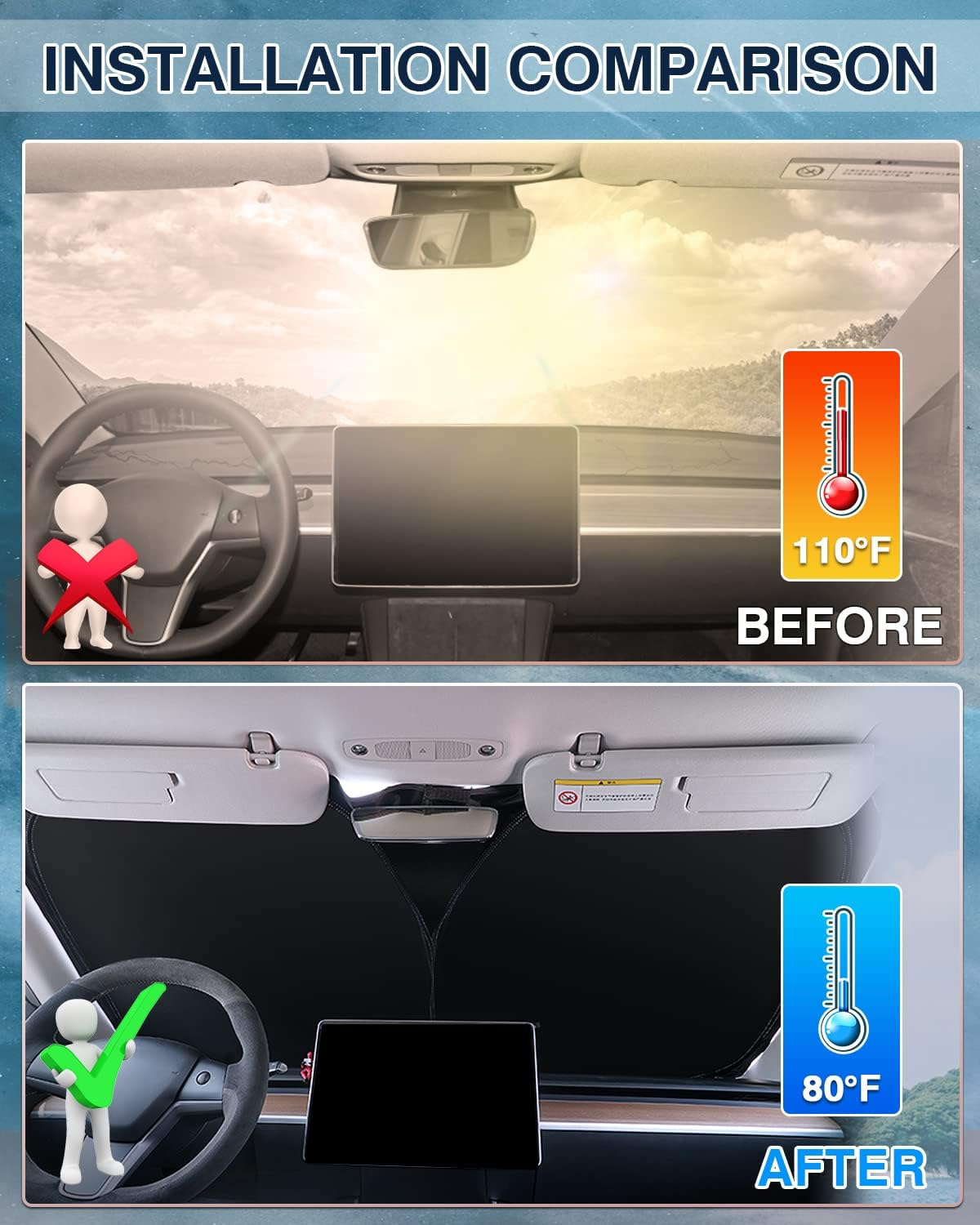 Karltys Compatible with Windshield Sunshade Lexus NX NX250 NX350 Nx350H Nx400H+ Nx450H+ 2022 2023 Front Window Sun Blocker with Storage Pouch Foldable Reflective Sun Visor Block Heat and Stay Cool image number 6