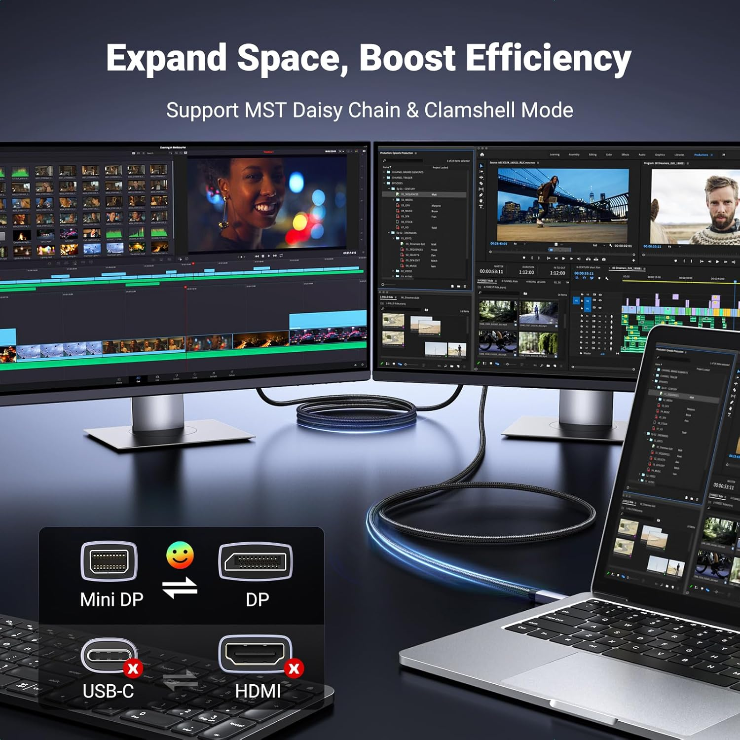 UGREEN Mini Displayport to Displayport 1.4 Cable 2M 8K@60Hz 4K@240Hz Aluminum Shell Braided Compatible with Macbook Pro/Air, Mac Mini/Pro image number 6