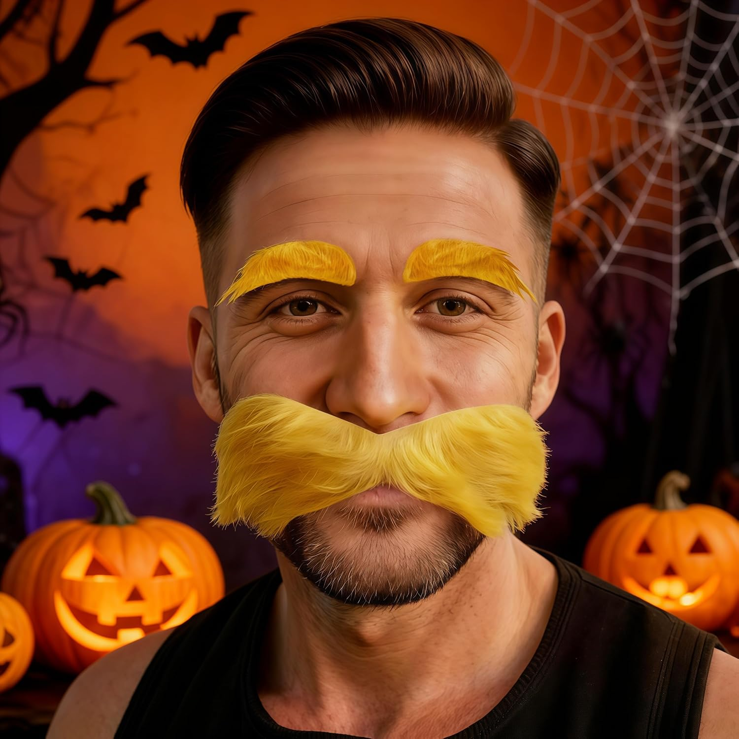 ARUIE Yellow Mustache and Eyebrows Cosplay Costume Accessories Funny Party Favors Men Women, Large Size, Yellow, One Size image number 3