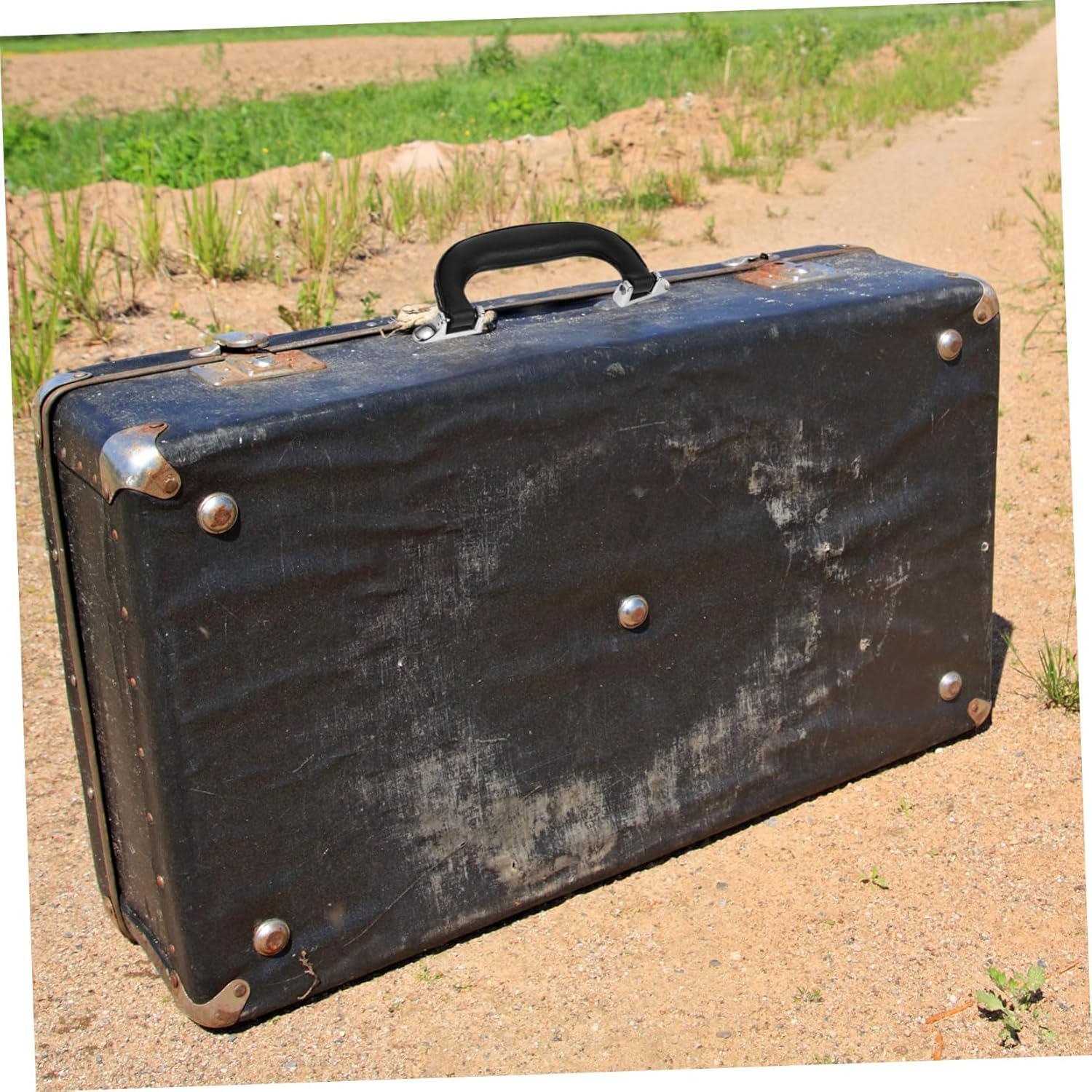 HORIALENCE 2Pcs Luggage Case Leather Handle Replacement Suitcase Grip Travel Accessories Black Leather Handle Silver Feet for Toolbox and Suitcase Carry Gear image number 4