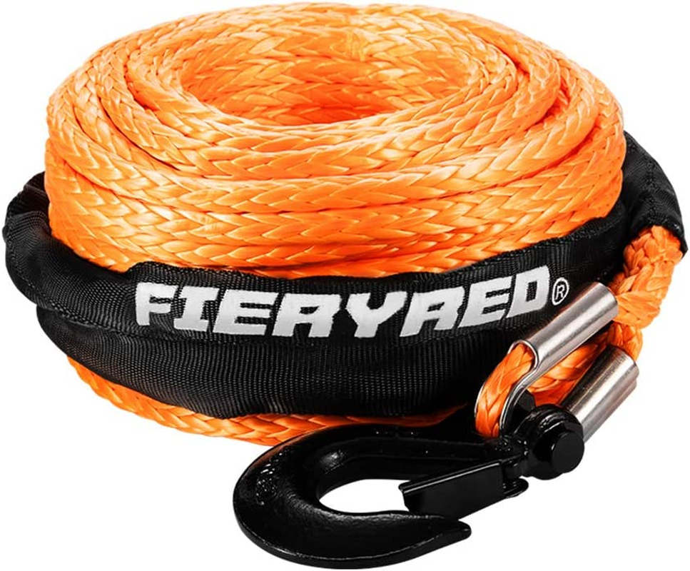 Fieryred Synthetic Winch Rope 30M, 23,809LBS/10,800KG Load Capacity, Winch Line Cable 10MM Diameter with Steel Hook UV Resistant Nylon Protect Sleeve for ATV UTV SUV (Orange)