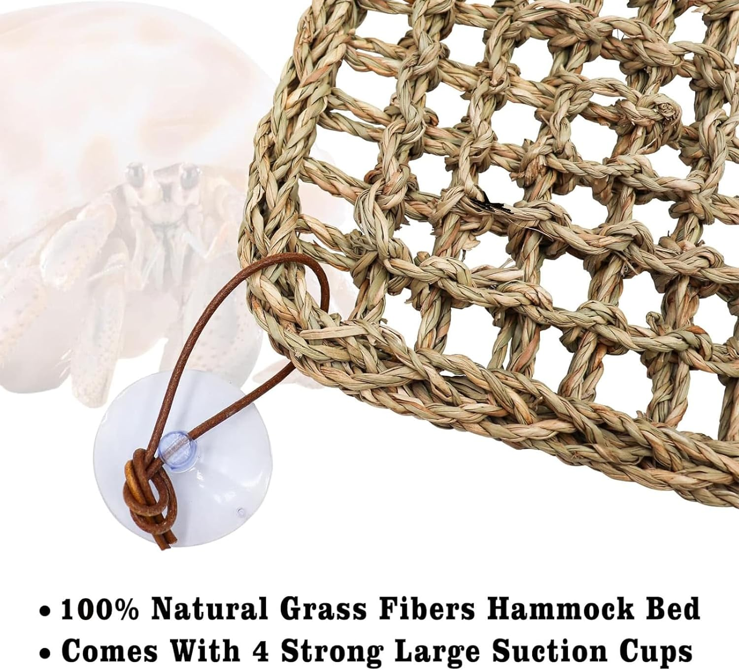 XUTONG Hermit Crab Climbing Toys, Seagrass Mat Lizard Hammock with Suction Cup, Natural Seagrass Woven Net, Tank Accessories for Small Reptiles Hermit Crab Lizard Hamster Guinea Pig Rats 7.1 X 7.1 In image number 5