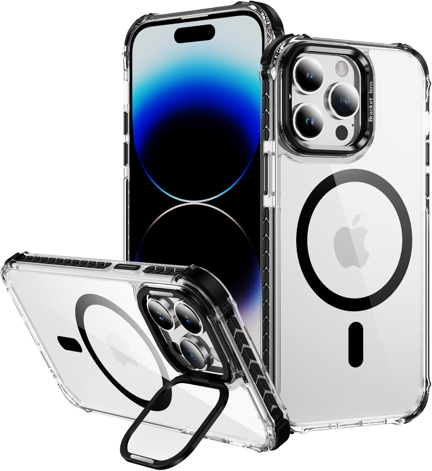 For Iphone 14 Pro Max Case with Metal Camera Stand, Full Protection Shockproof Cover, High-Transparency Magnetic Cover for Iphone 14 Pro Max (Black) image number 3