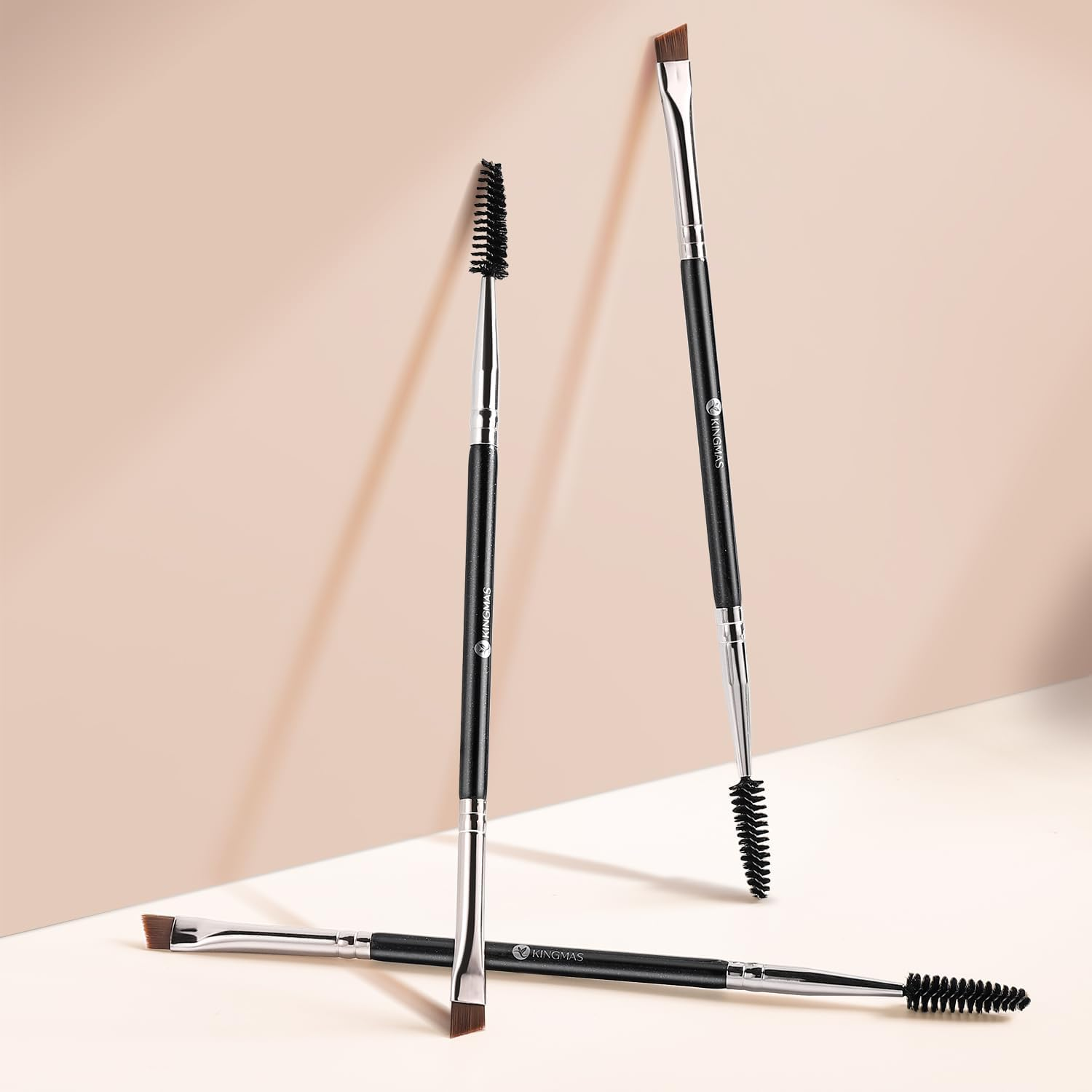 Duo Eyebrow Brush - KINGMAS Professional Angled Eye Brow Brush and Spoolie Brush (Black)