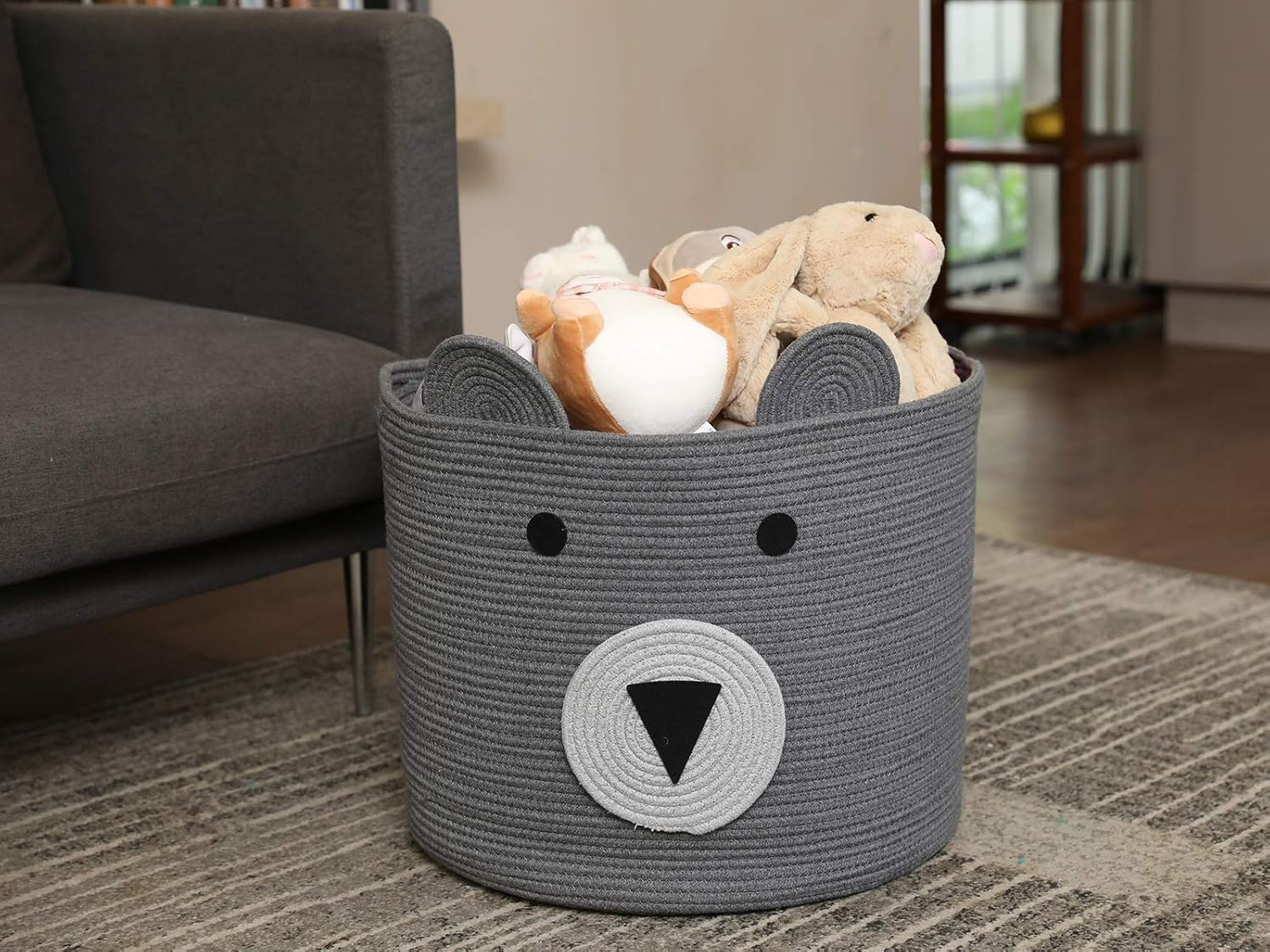Cottonphant Large Cotton Rope Basket, Animal Basket, 18"X15", Grey, Foldable Laundry Hamper, Toy Storage Bin, for Kids Toys Clothes in Bedroom, Baby Nursery image number 7