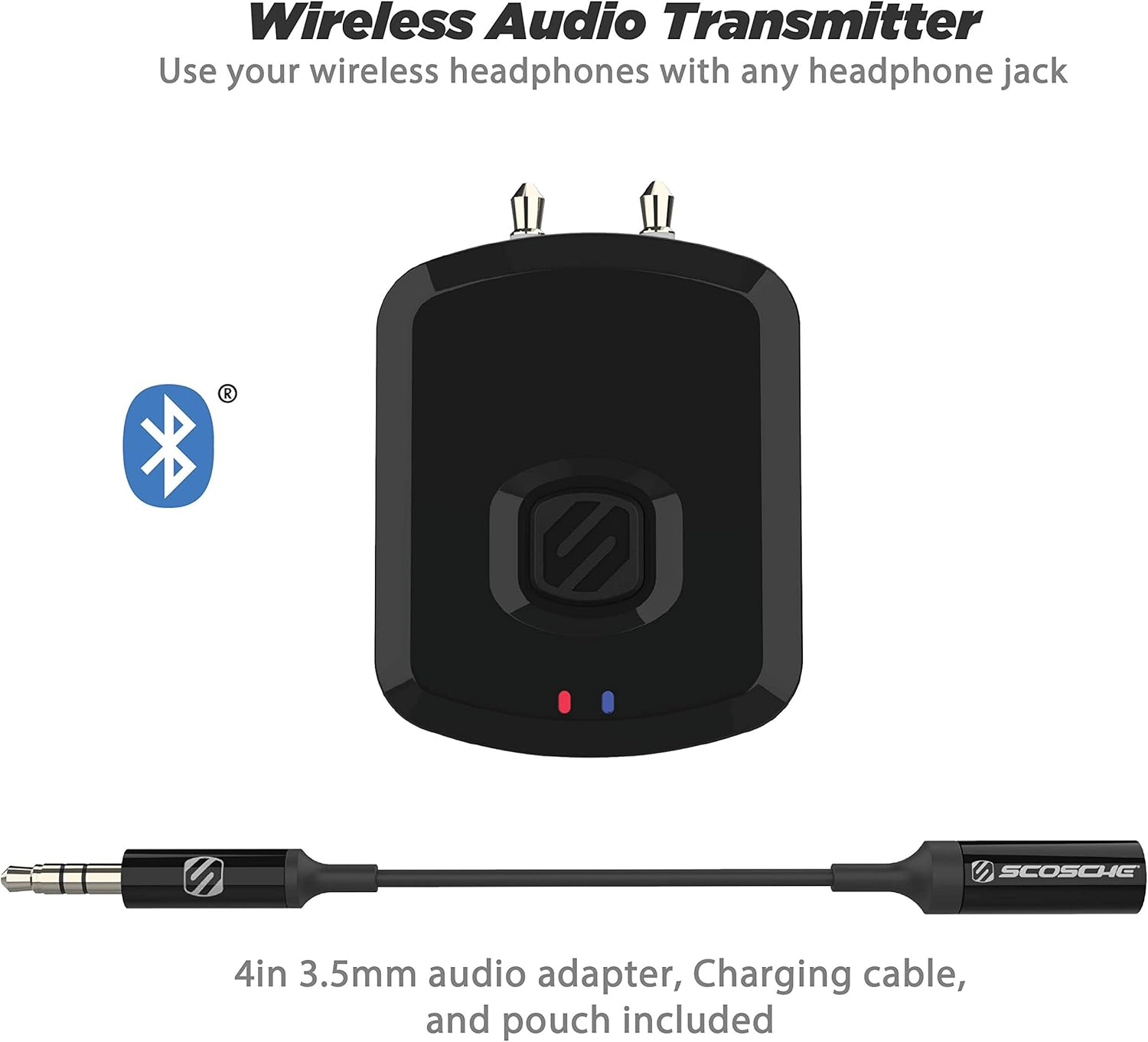 SCOSCHE BTT-SP Flytunes Universal Portable Bluetooth 4.1 Wireless Audio Transmitter for Use with Airpods, Earbuds/Headphones, Tv&rsquo;S and More - Black image number 5