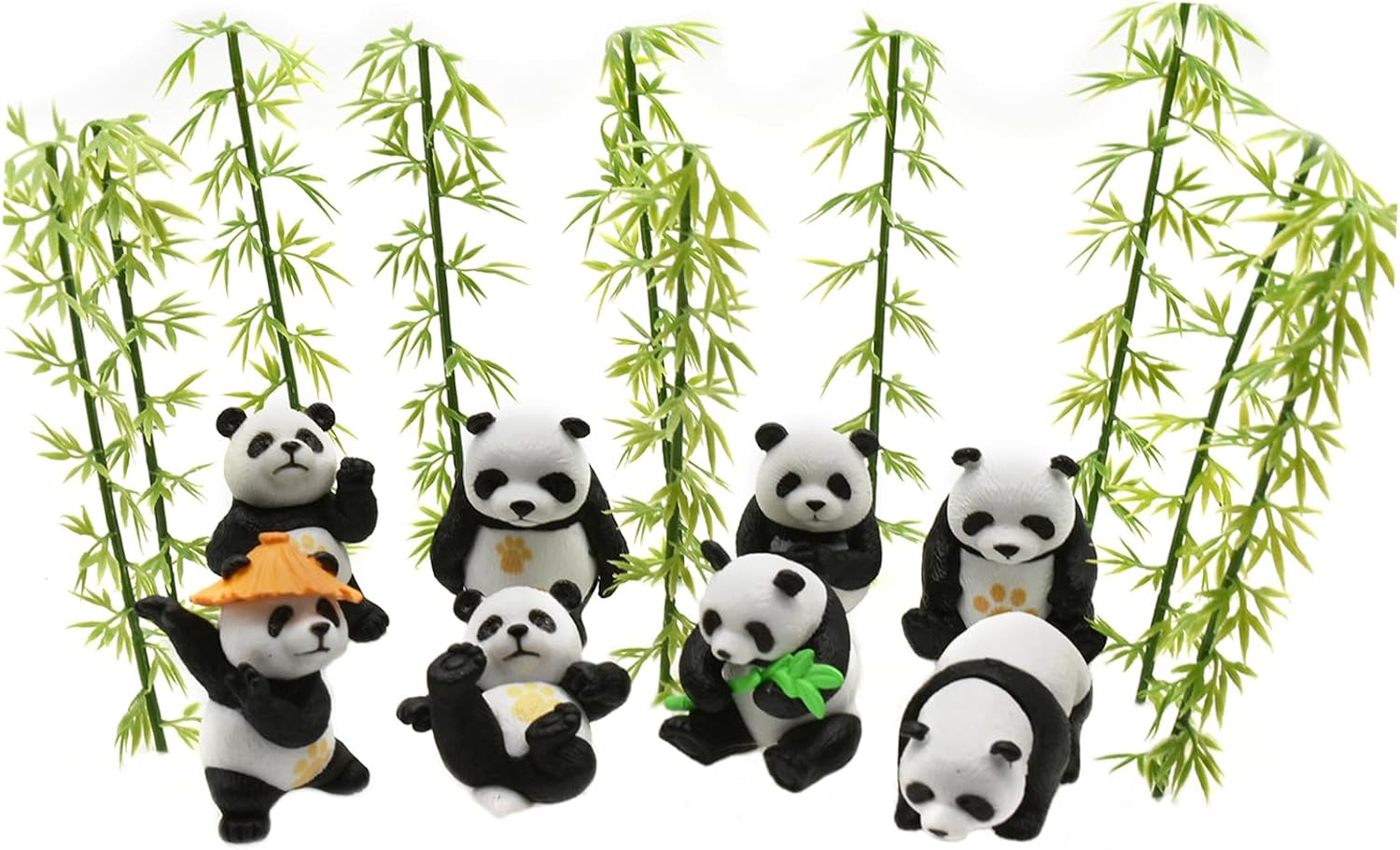 8Pcs Miniature Panda Figurine with 10Pcs Bamboo Resin 2Inch Mini Animals Landscape Decoration for DIY Fairy Garden Dollhouse Bonsai Craft Accessories Birthday Party Cake Topper image number 5
