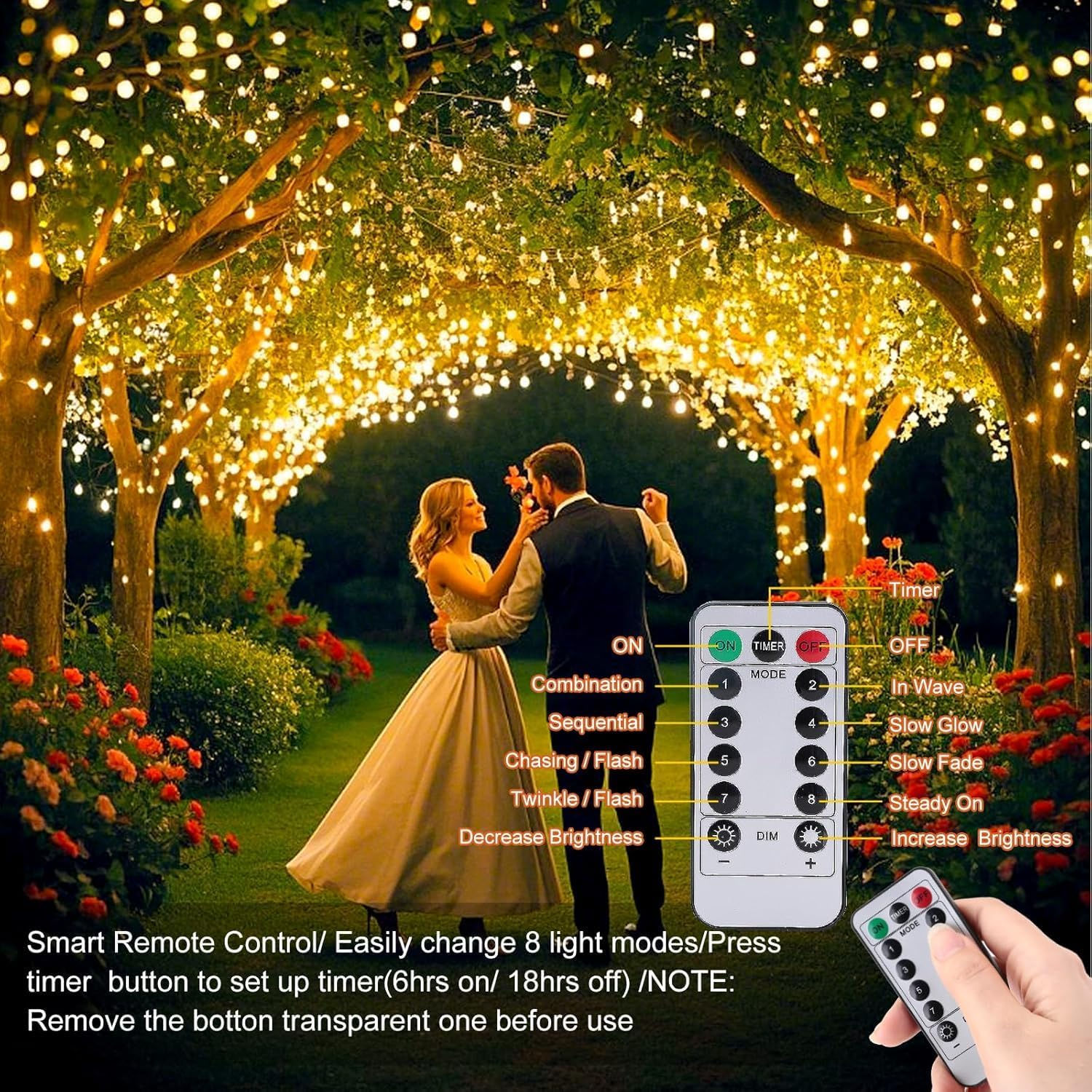 10M 100LED USB Fairy Lights Plug in with Remote, Twinkle String Light with Remote and Timer, Waterproof 8 Modes Starry Lights for Indoor Wreath DIY Party Wedding Christmas Decoration, Warm White - Usb Fairy Lights With Remote image number 4
