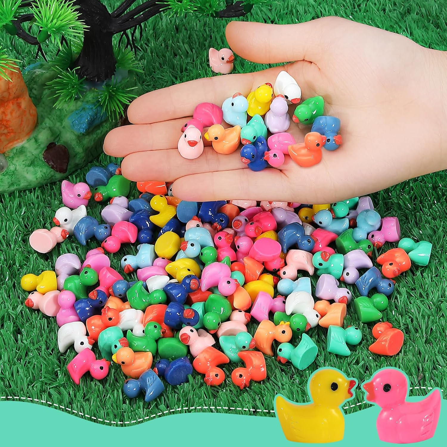 130 Pcs Mini Ducks,Bulk Multicolor Resin Duck Figurines for Miniature Landscape Garden Aquarium Potted Ornament Accessories Home Hide Prank Game Dollhouse Decor Office Decompression School Activity image number 2