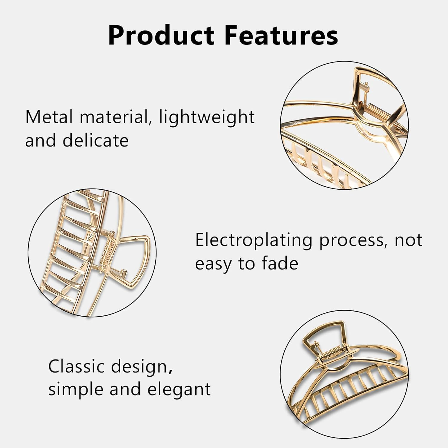 Gold Metal Claw Clips - Large Hair Clips for Thick & Thin Hair, Metal Hair Claws for Women & Girls, Stylish Gold Hair Accessories image number 1