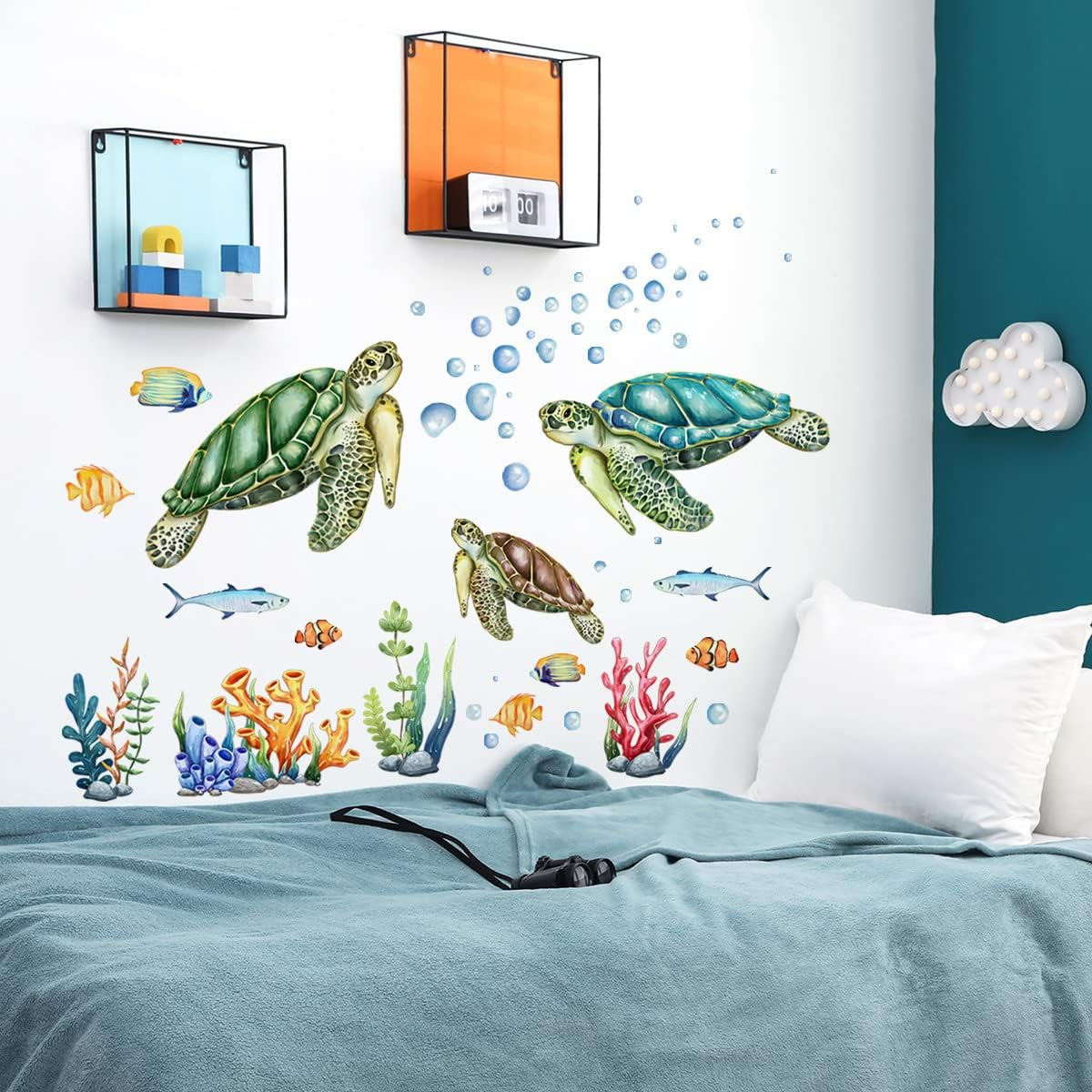 Sea Turtles Wall Stickers under the Sea Coral Seaweed Wall Decals Bedroom Bathroom Nursery Wall Decor (Style 1, 30 * 60CM) image number 1
