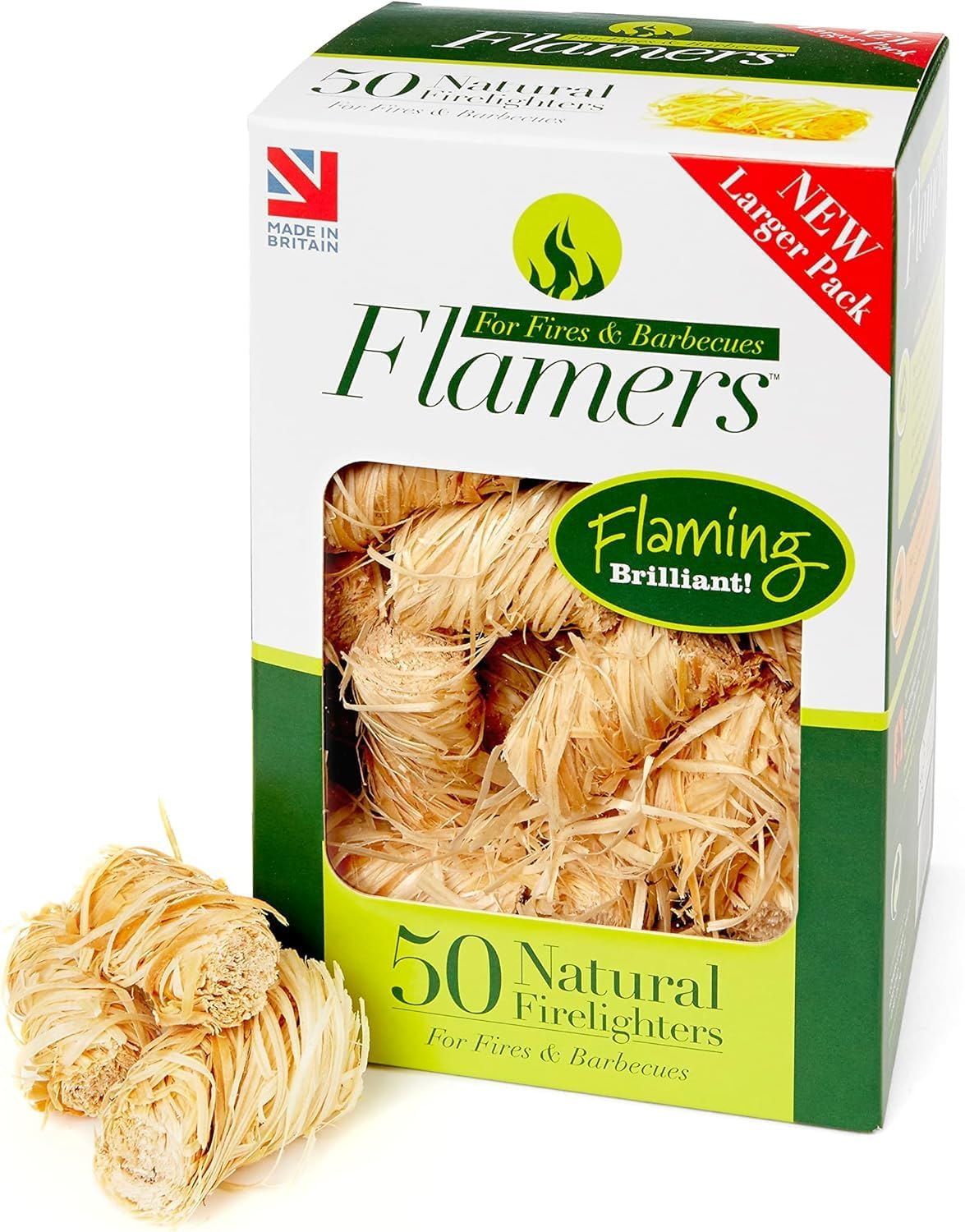 Flamers Firelighters - 50 Units Natural Fire Lighters for Wood Burner Firepit BBQ Pizza Oven Fireplace Chimenea Barbecue Fire Starter - Firestarter for Kiln Dried Kindling Log Coal Charcoal Briquette image number 3