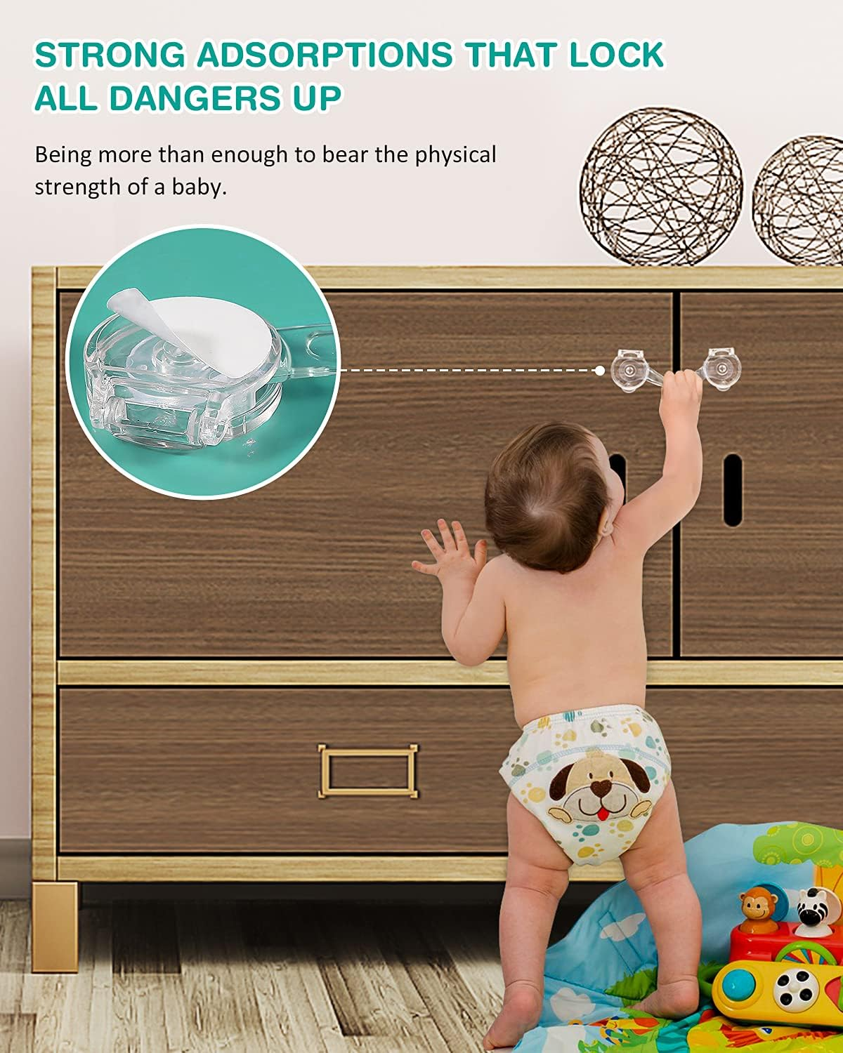 Cabinet Locks for Babies, Baby Proofing Safety Locks, 10 Pack DUOSI No Screws No Magnets Fridge Refrigerators Locks Baby Proofing Child Safety Cabinet Locks for Kitchen Cabinets and Drawers image number 6
