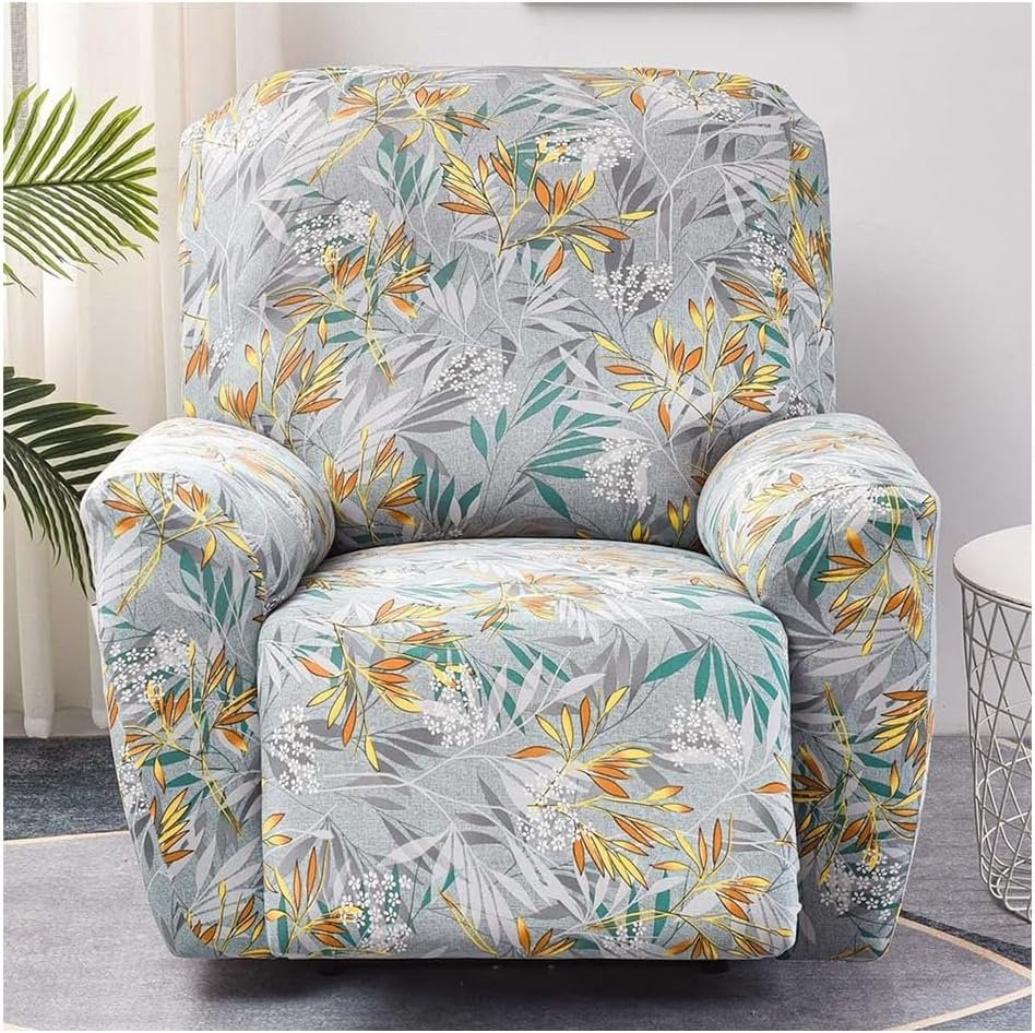 Stretch Recliner Cover 4 Pieces Printed Lazy Boy Chair Covers Recliner Sofa Slipcover Anti-Slip Fitted Furniture Protector with Elastic Bottom (Color : #25)