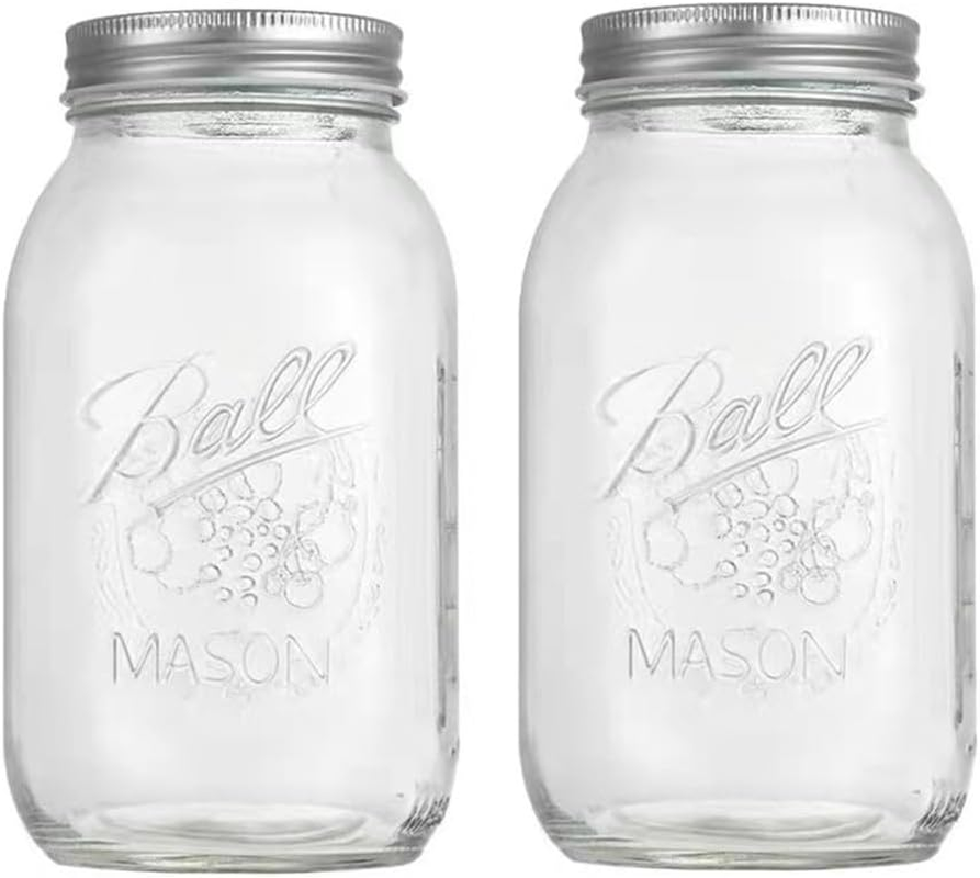 1000ML Mason Jars with Lids,2-Pack Mason Jars, Glass Jar with Lid and Band, Airtight Canning Jars, Overnight Oats Jars, Salad Jars, Sourdough Starter Jar image number 4