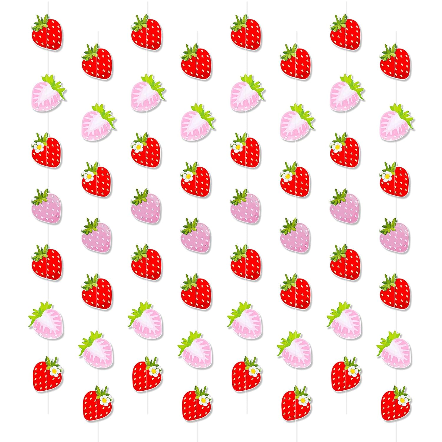 8Pcs Strawberry Banners, Red Pink Strawberry Hanging Banner Strawberry Banner Garland Strawberry Party Decorations for Birthday Party Baby Shower Party Decorations