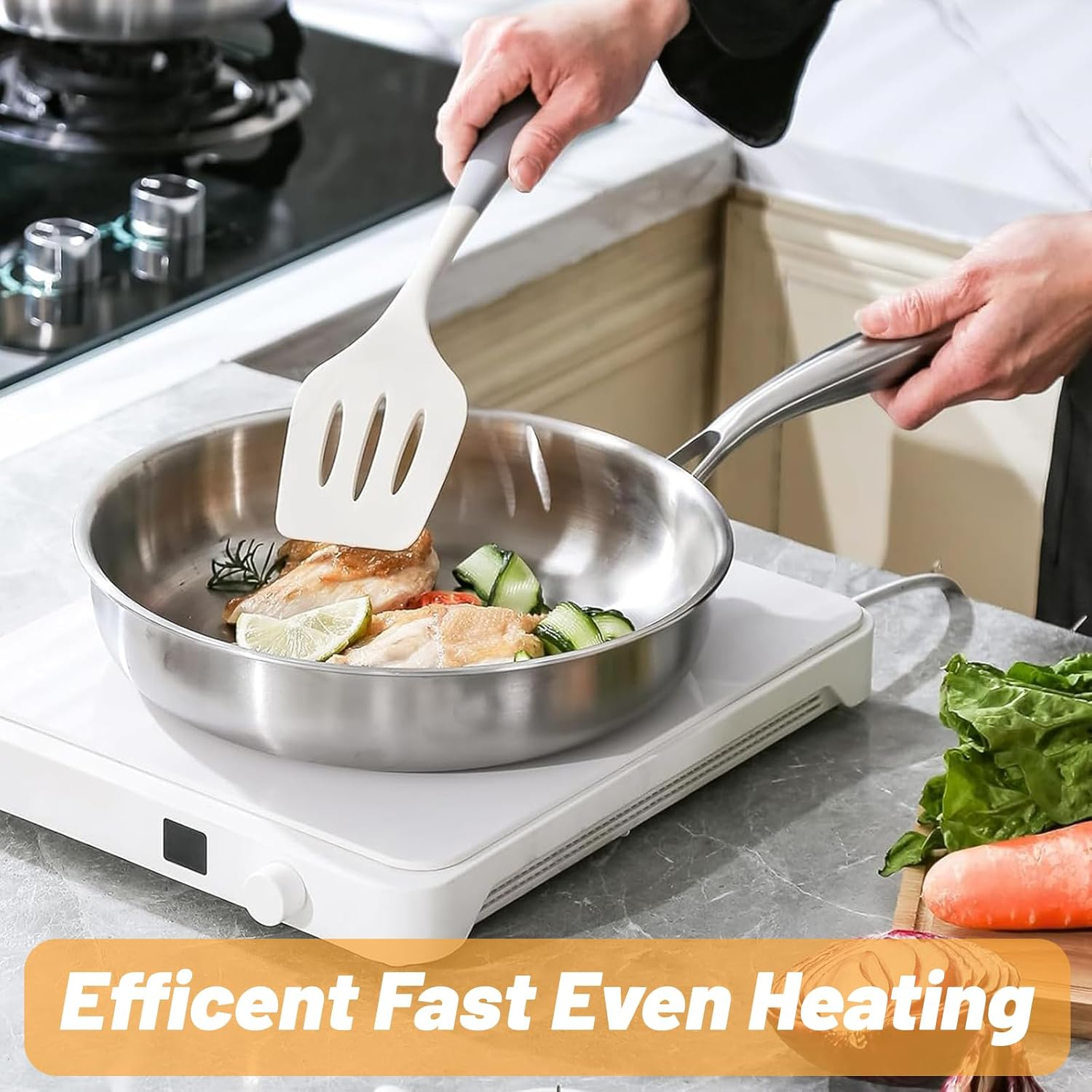 Frying Pans Stainless Steel - 24 Cm Tri-Ply Impact Frypan, Large Induction Uncoated Frying Pan, Dishwasher Safe Open Skillet with Stay-Cool Handle, Kitchen Cookware Works on All Cooktops image number 3