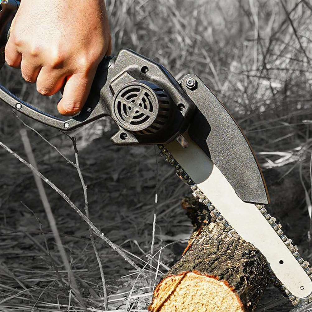 Mini Cordless Chainsaw, 4 Inch Rechargeable Electric Handheld Chainsaw with Toolbox Rechargeable Batteries, Chains and Security Lock for Tree Branches,Courtyard, Household and Garden, Black