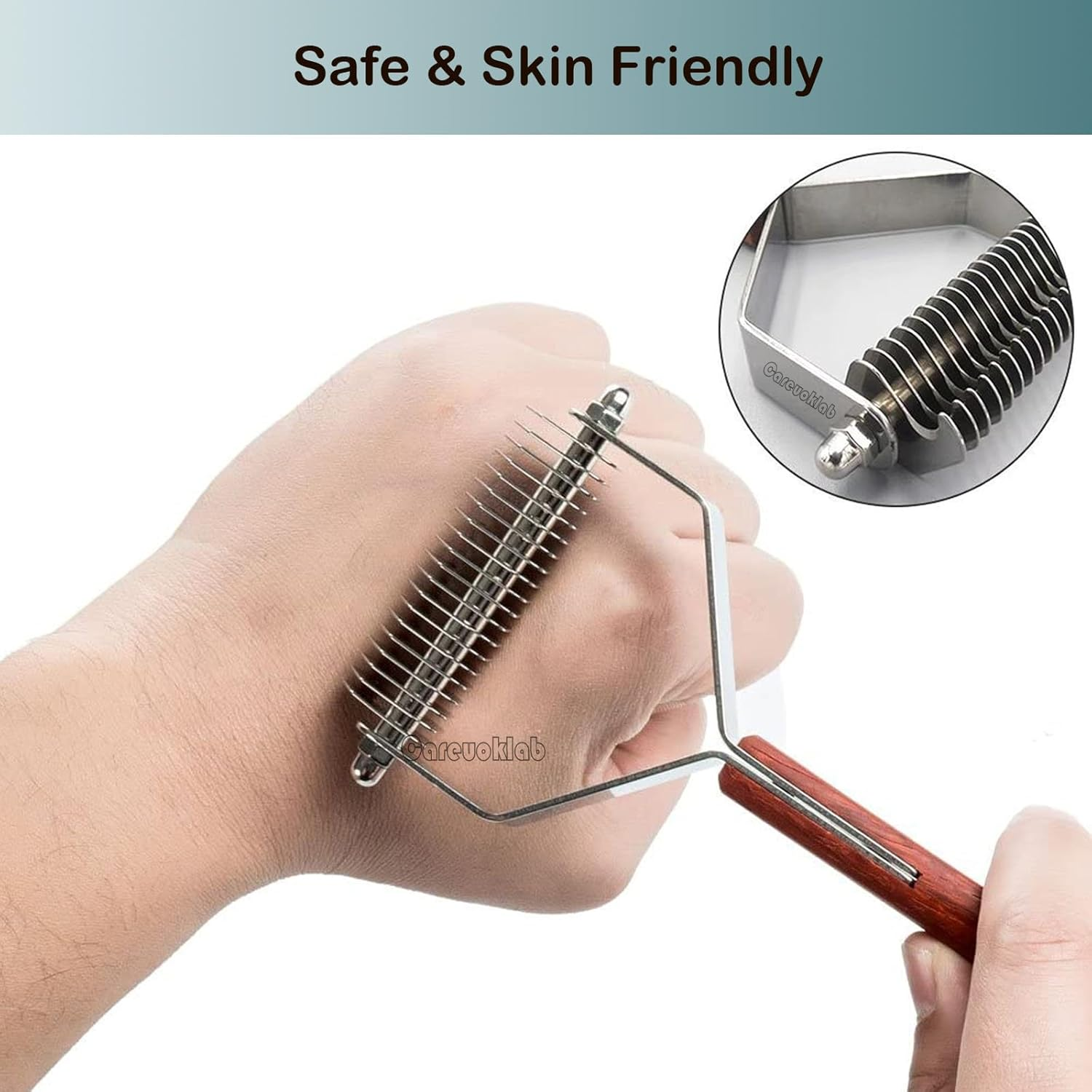 Careuoklab 20-Blade Coat King Rake, Undercoat Grooming Rake, Dematting Stripper, Shedding Tool for Medium to Large Dogs, Cats, Stainless Steel Combines with Solid Wooden Handle image number 6