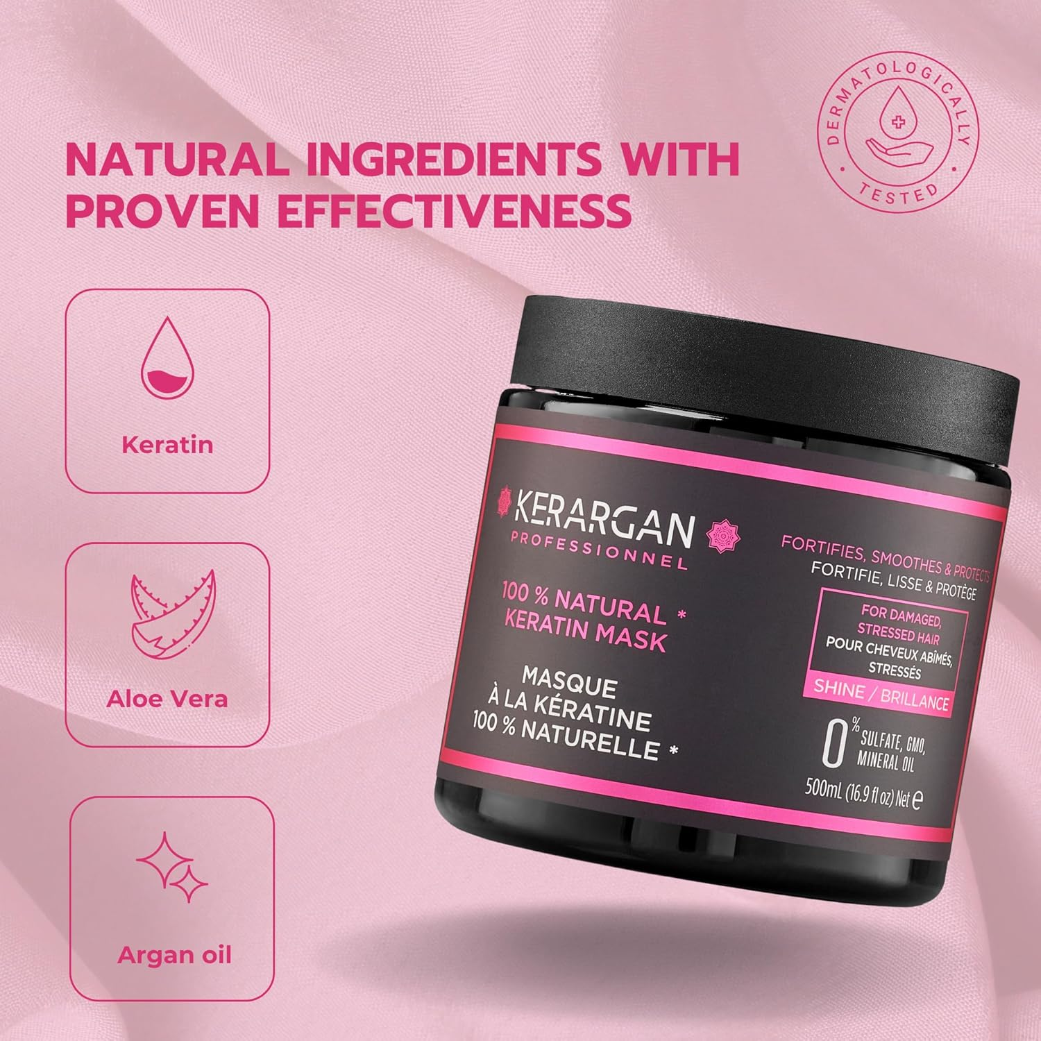 Kerargan - Keratin Hair Mask to Strengthen, Moisturise and Protect Your Hair - Ideal for Straightening - for Dry and Damaged Hair - No Sulphates, Parabens or Silicone - 500 Ml image number 6