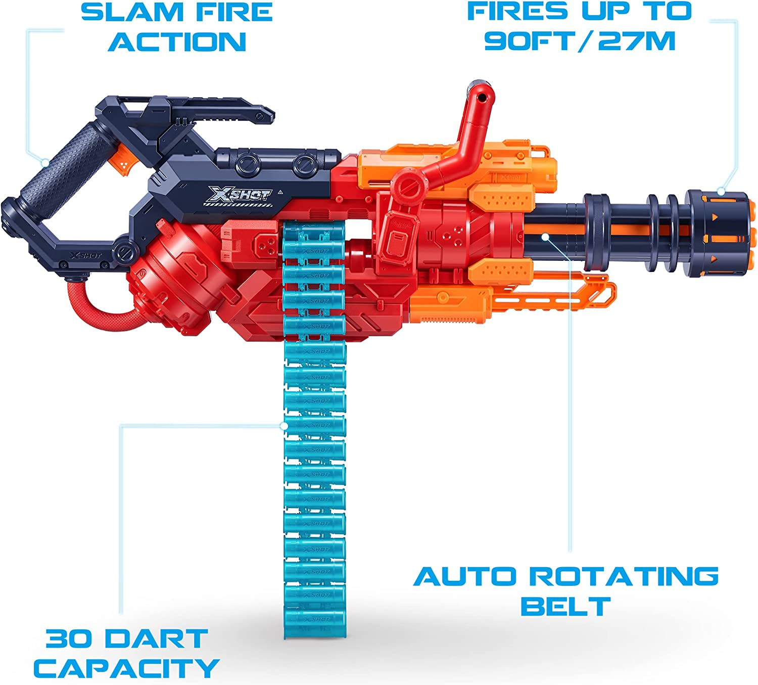 X-Shot Excel Crusher (35-Dart Clip + 48 Darts) by ZURU, Red Foam Dart Blaster, Toy Blaster, Belt Automatically Rotates, Slam Fire, Toys for Kids, Teens, Adults (Red) image number 1