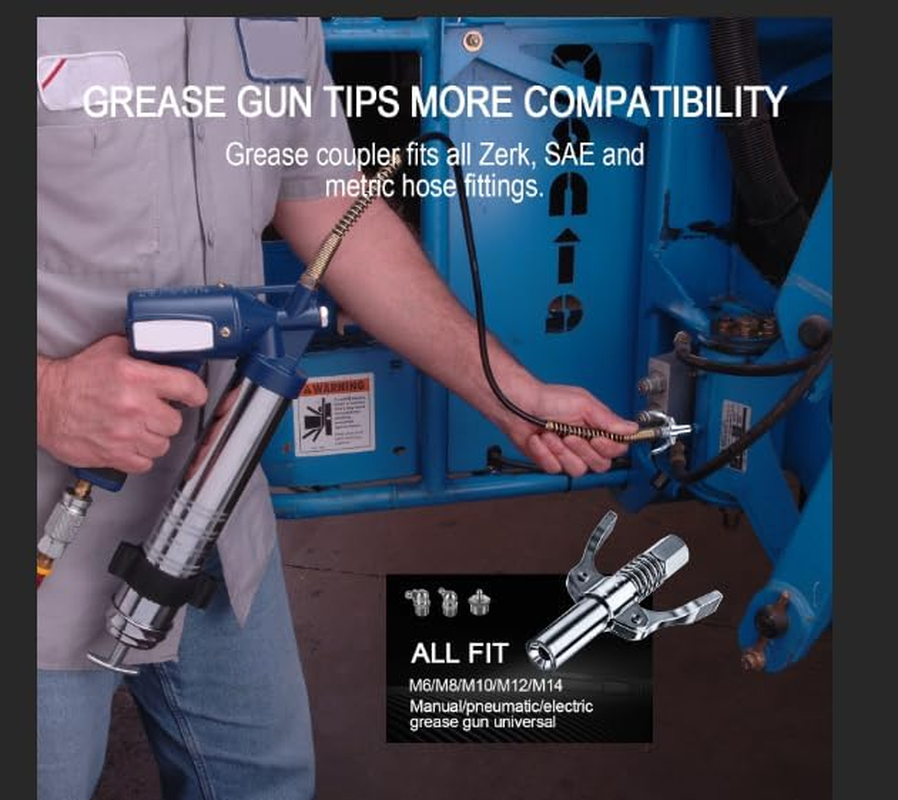 Grease Gun Coupler Grease Gun Tips,Quick Lock Double Handles Grease Gun Tip with 6 Thickened Claws,Rated 12,000Psi,Compatible with All Grease Guns,Suitable for Automobiles Ships Farm Machinery. image number 1