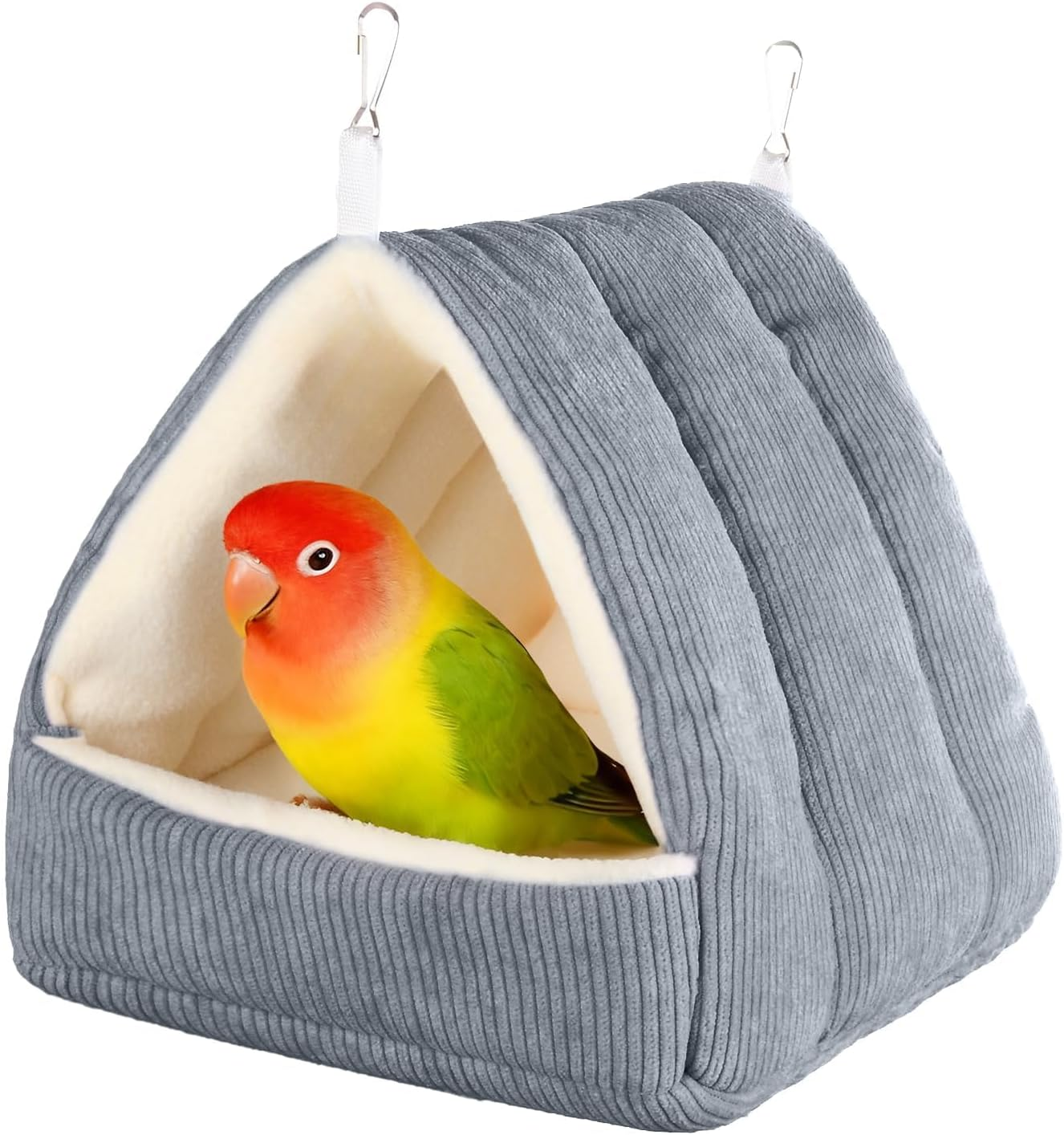 Hoopttay Medium Winter Warm Bird House and Bird Bed for Cage with Soft Plush Hanging Hammock & Hut Tent, Hideaway Sleeping Nest for Budgies, Parakeets, Cockatiels (Grey, M) image number 6