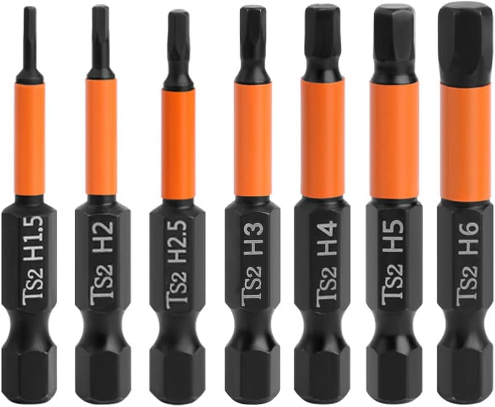 Saipe 7Pcs Magnetic Allen Wrench Drill Bit Set H1.5-H6 Metric Impact Hex Head Screwdriver Bit Set 1/4 Inch Hex Shank Hex Bits Set S2 Steel (2 Inch / 50Mm Length) image number 3